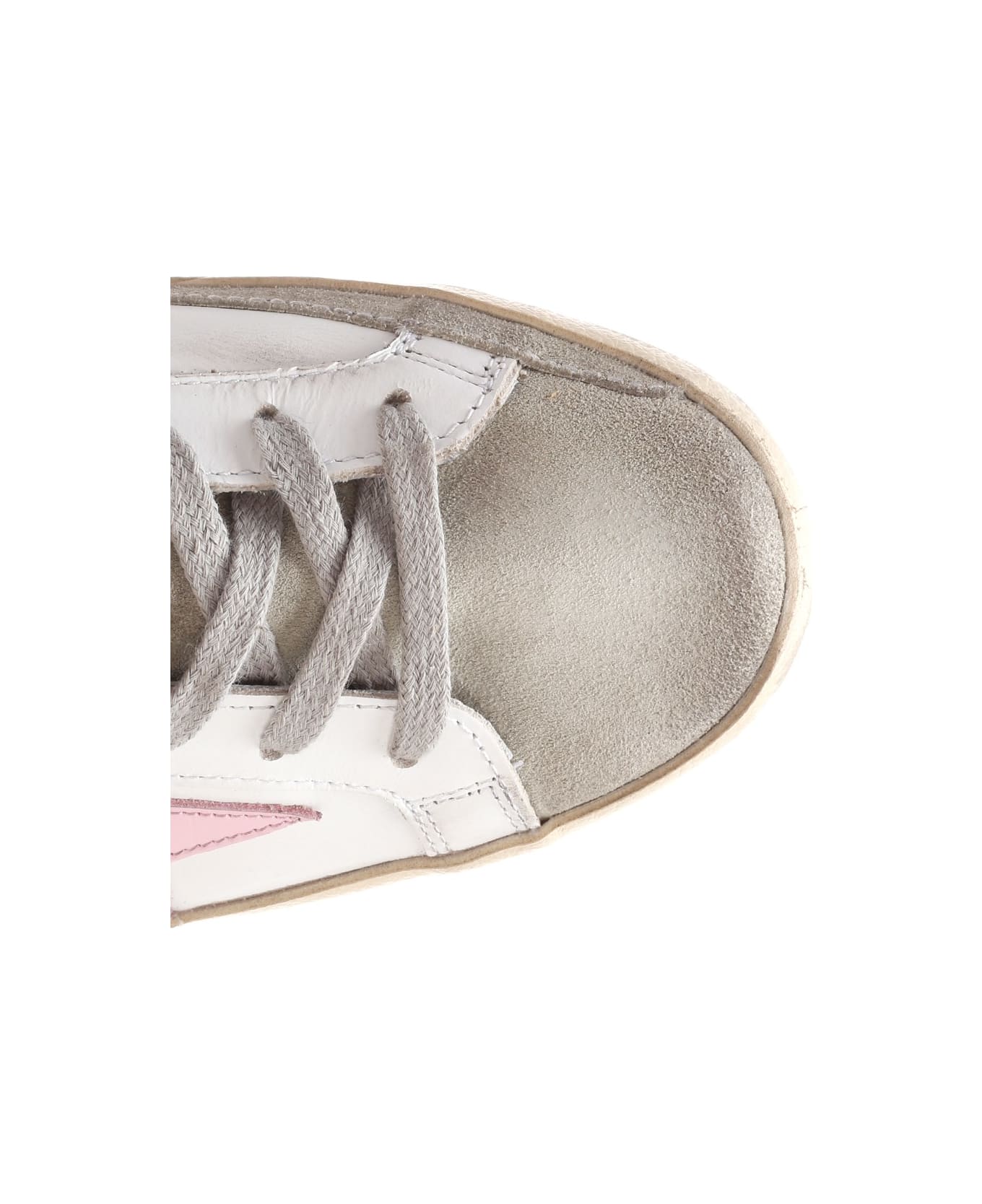 Golden Goose Super-star Leather Upper And Star Suede Toe And Spur Laminated Heel Metal Lettering - White/Ice/Orchid Pink/Silver