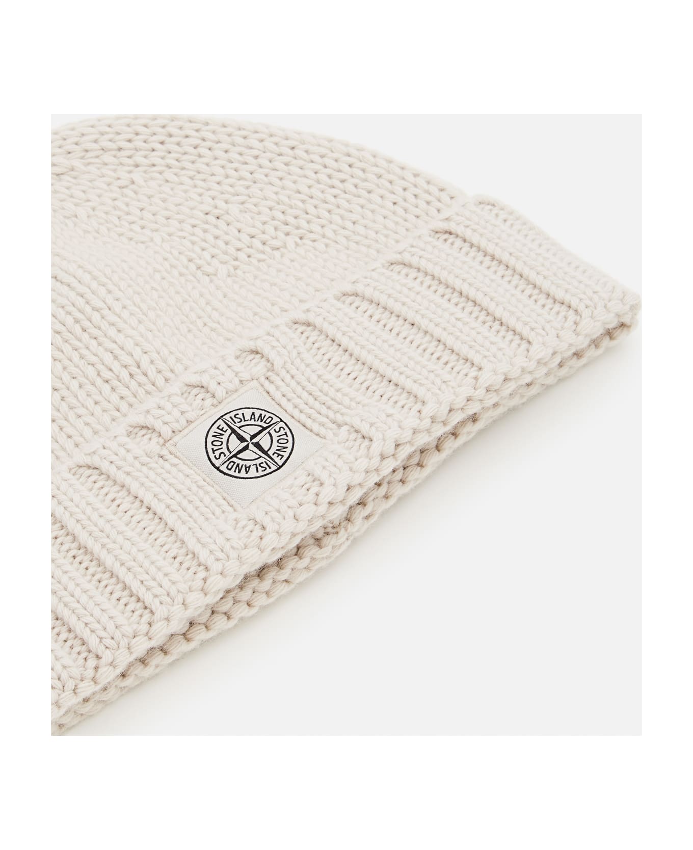 Stone Island Beige Plain Knit Beanie With Logo Patch - Marrone 帽子