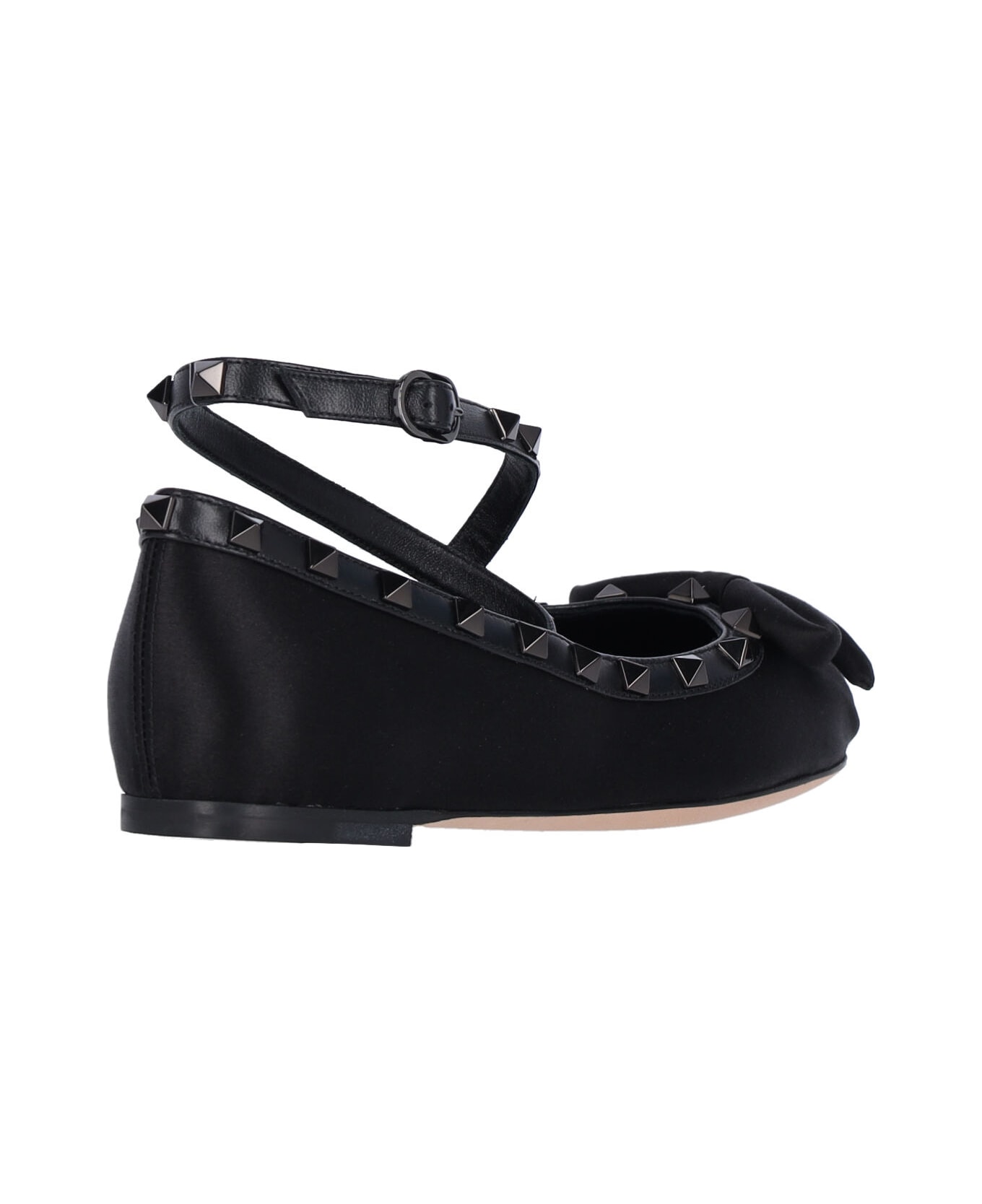 Valentino Garavani "rockstud" Satin Ballet Flats - Black  