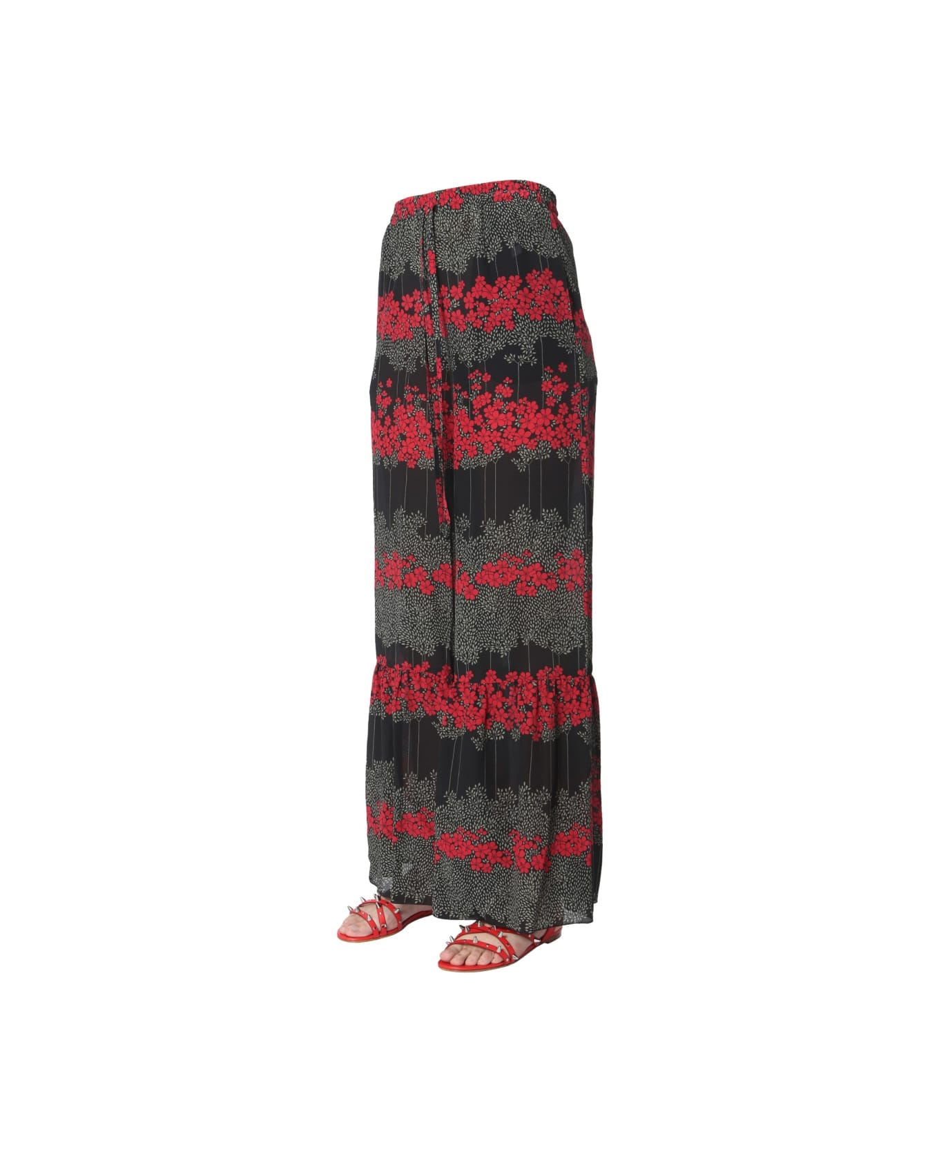 RED Valentino Dreaming Peony Print Trousers - BLACK