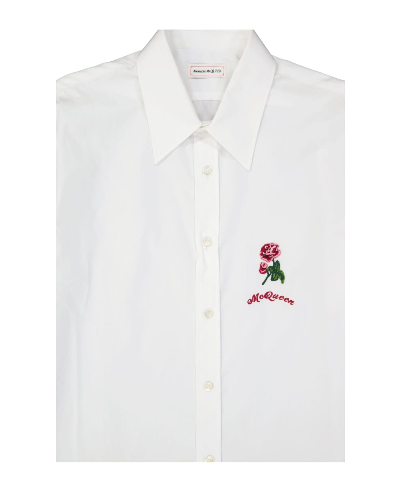 Alexander McQueen Flower Embroidered Cotton Shirt - White