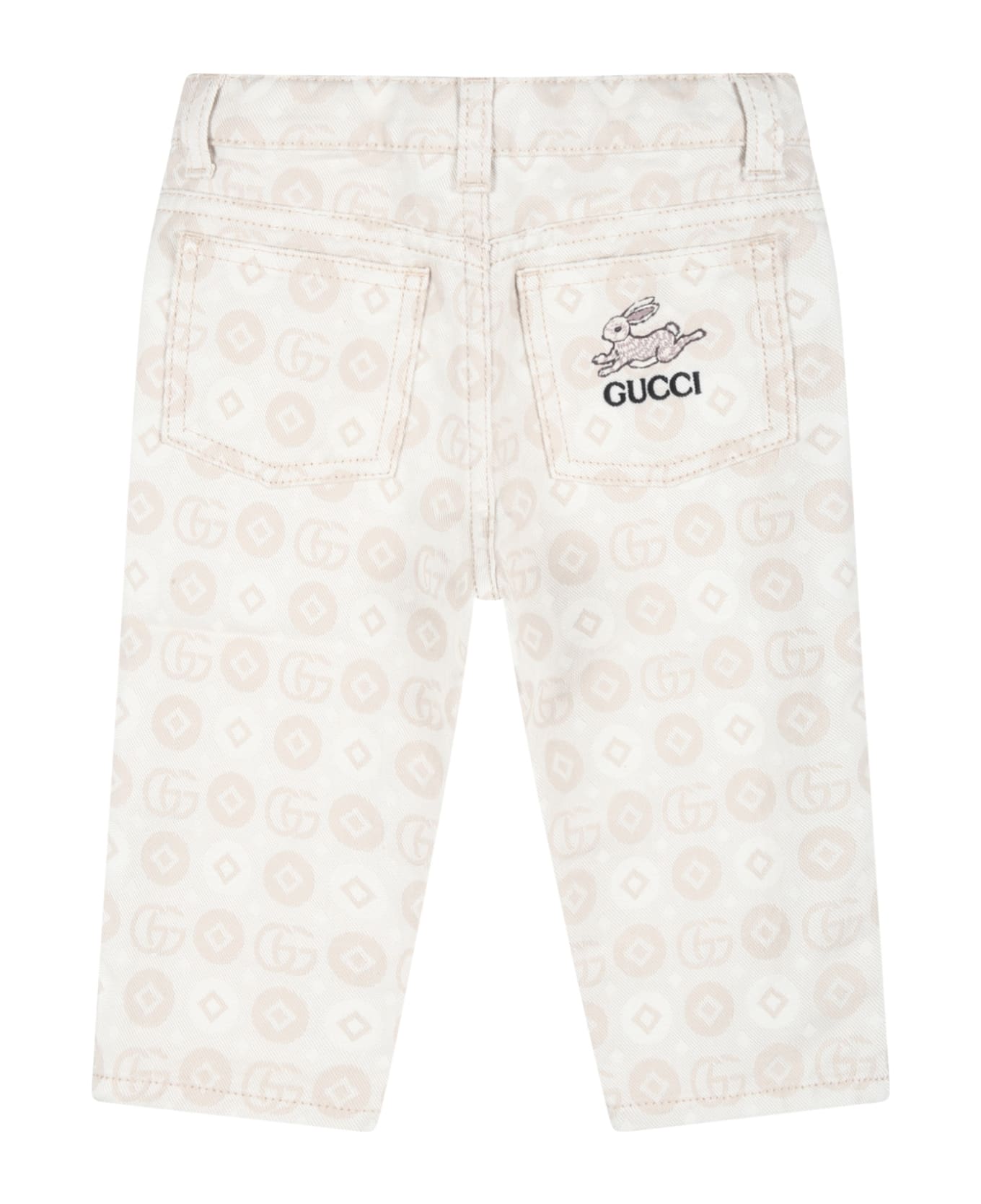 Gucci Ivory Jeans For Baby Boy With Logo - Ivory