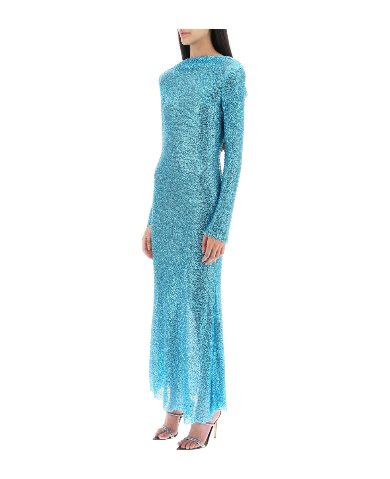 self-portrait Turquoise Sequin Long Dress With Cut-out - Blue