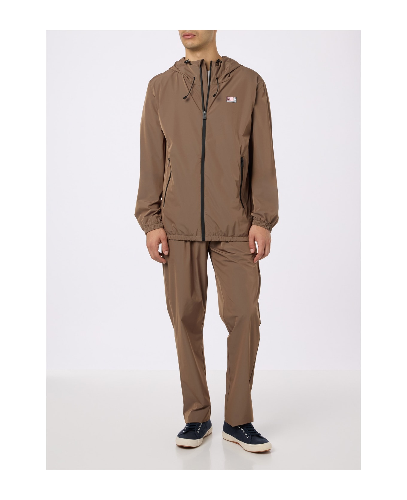 MC2 Saint Barth Man Hooded Lightweight Khaki Green Fabric Windbreaker Sloop - BROWN