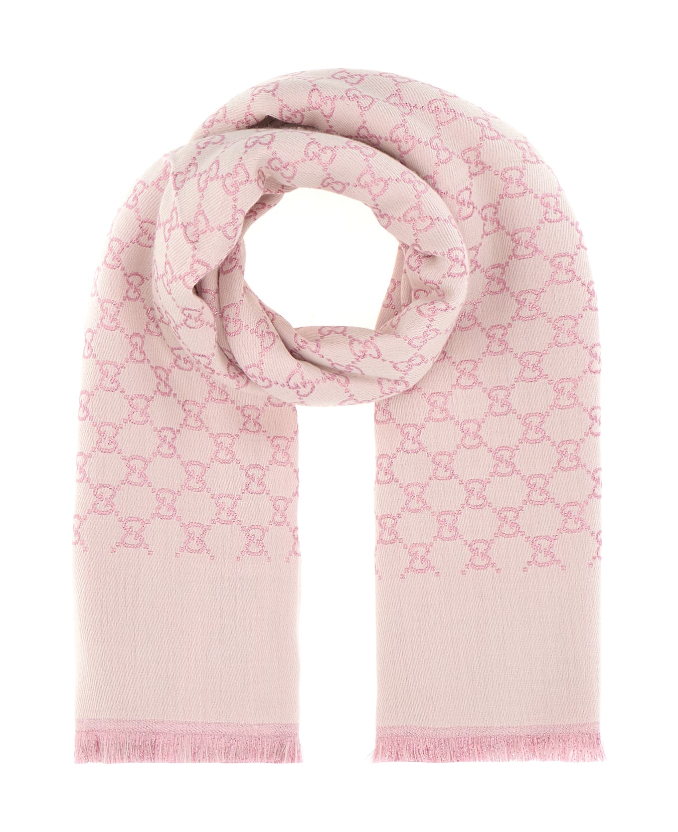 Gucci Embroidered Wool Blend Reversible Scarf - Rosa