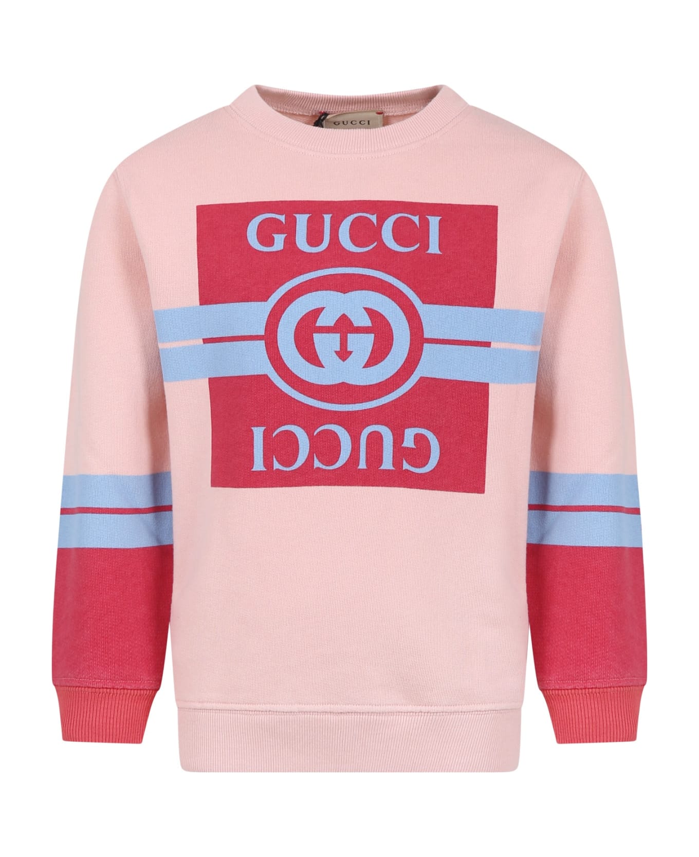 Gucci Rose Sweatshirt For Girl With Logo - PINK