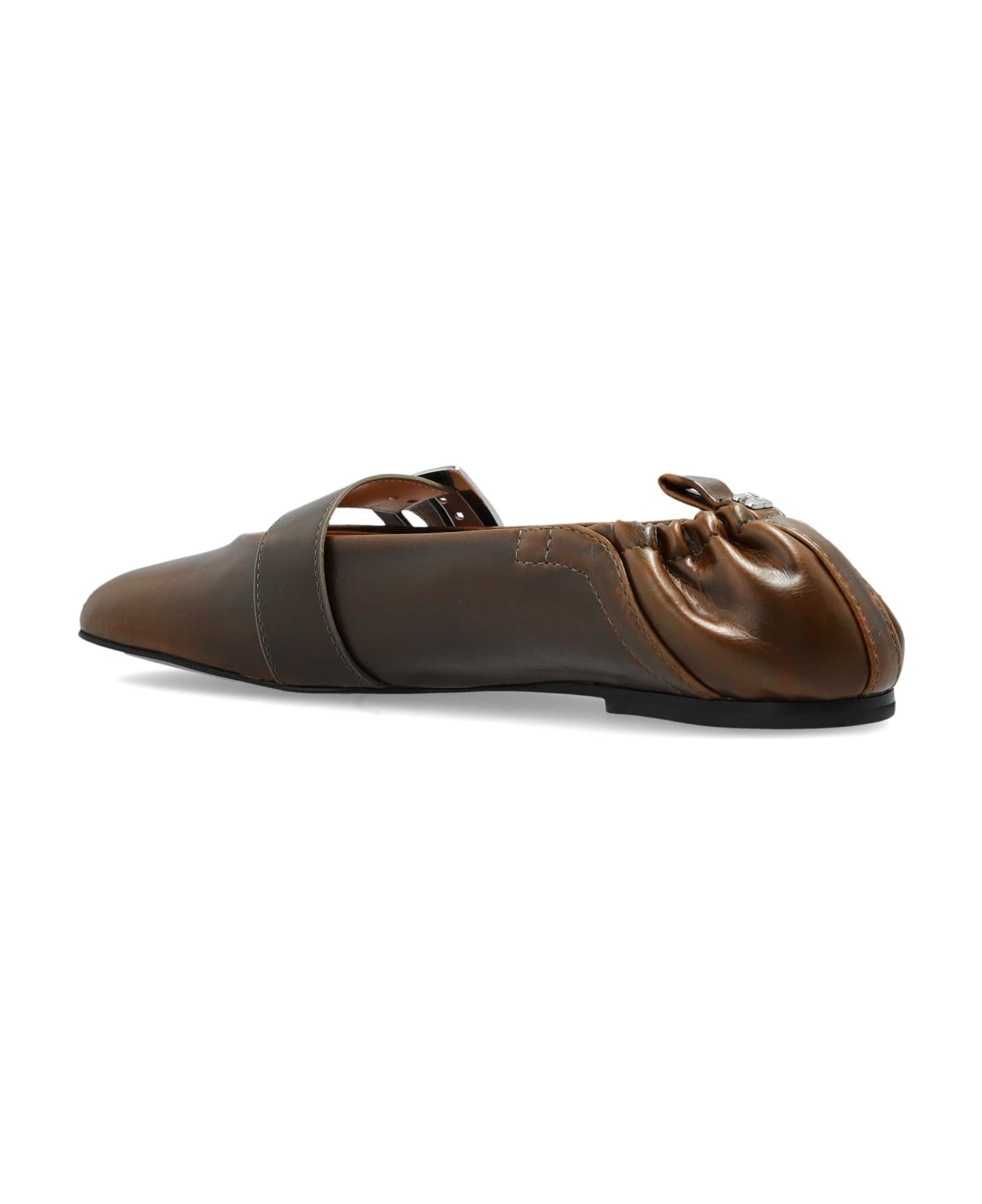 Ganni Ballet Flats With Buckles - DARK OLIVE