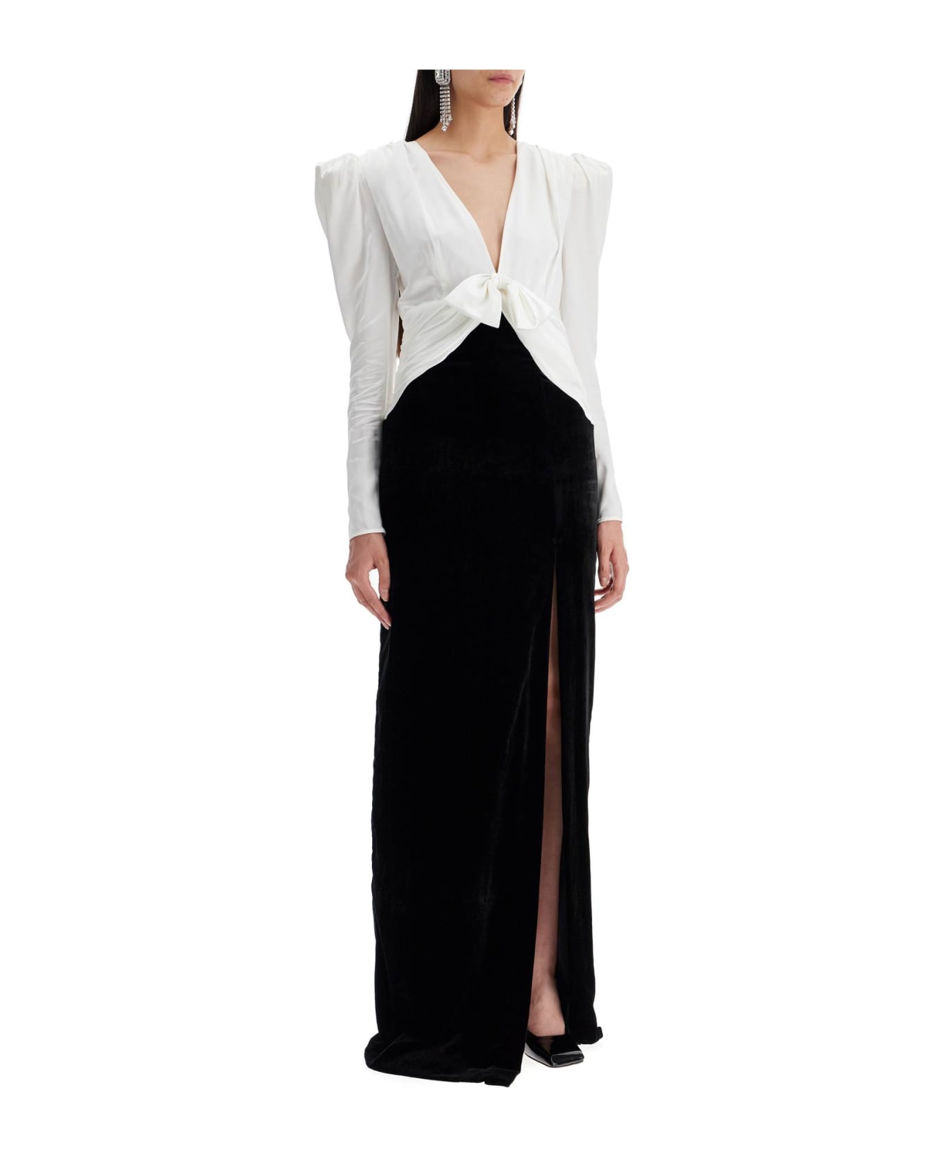 Alessandra Rich Long Bow Dress - BLACK-WHITE (White)