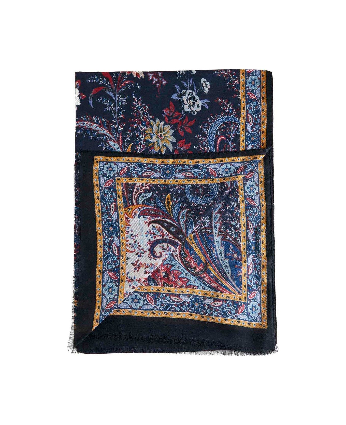 Etro Floral Print Frayed Edge Scarf - MULTICOLOR
