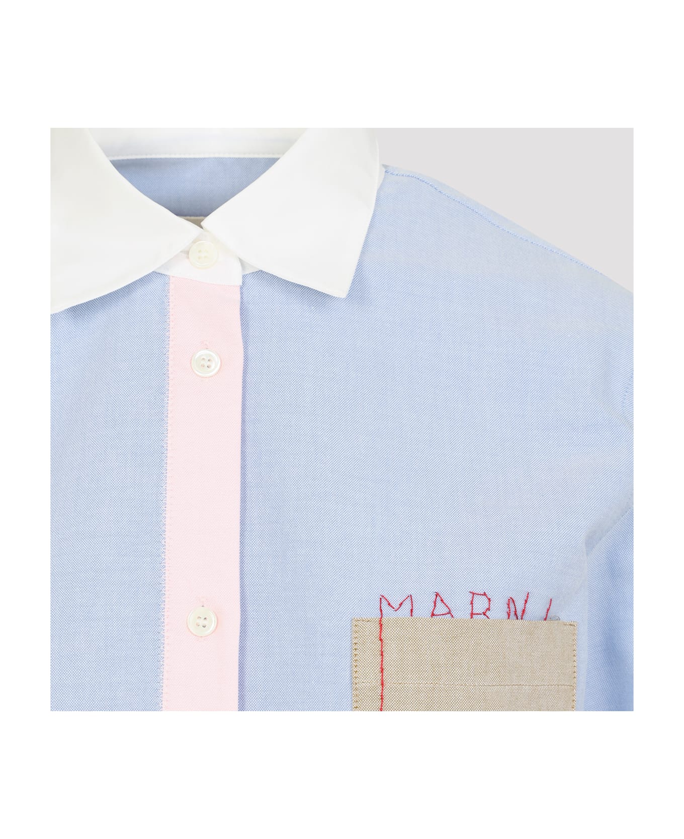 Marni Baby Shirt With Embroidered Front Pocket - Sapphire