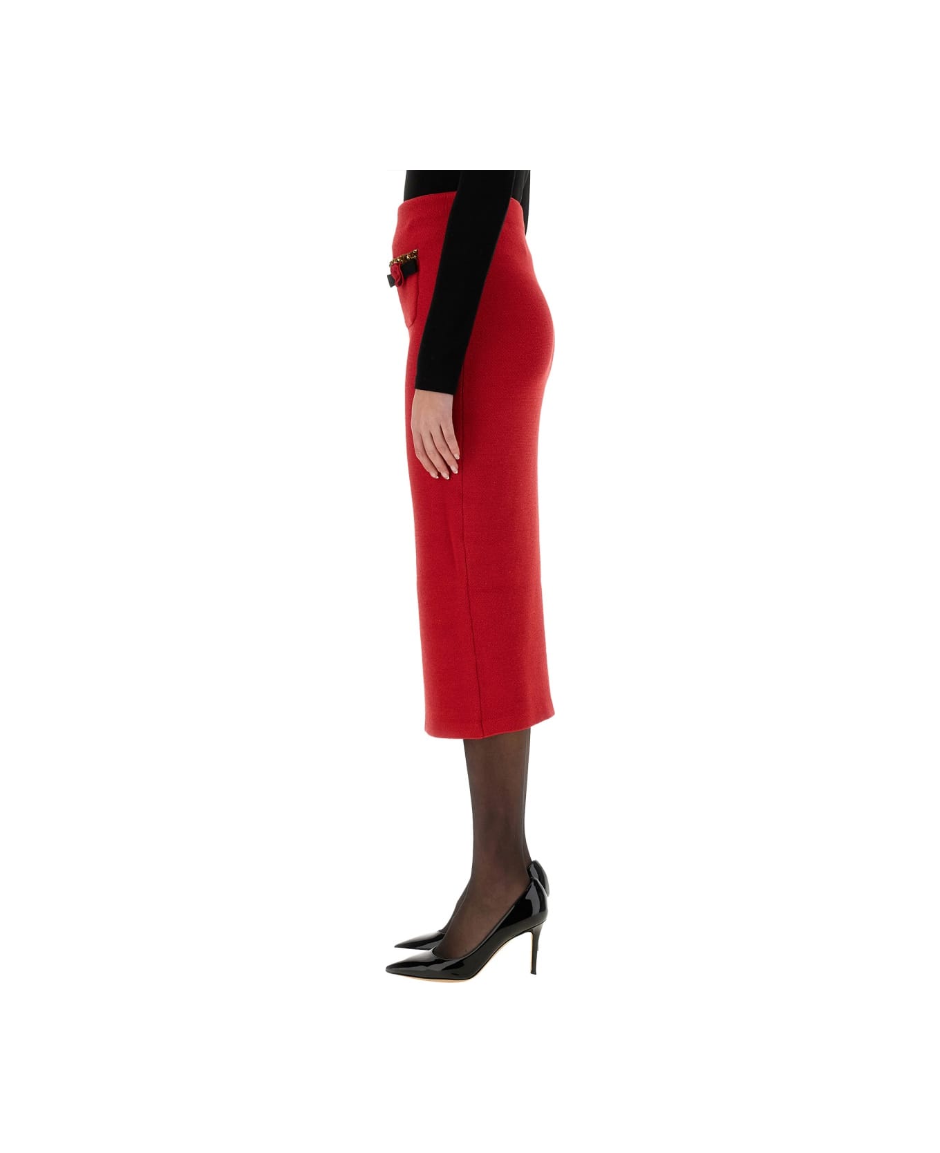 self-portrait Knitted Midi Skirt - RED