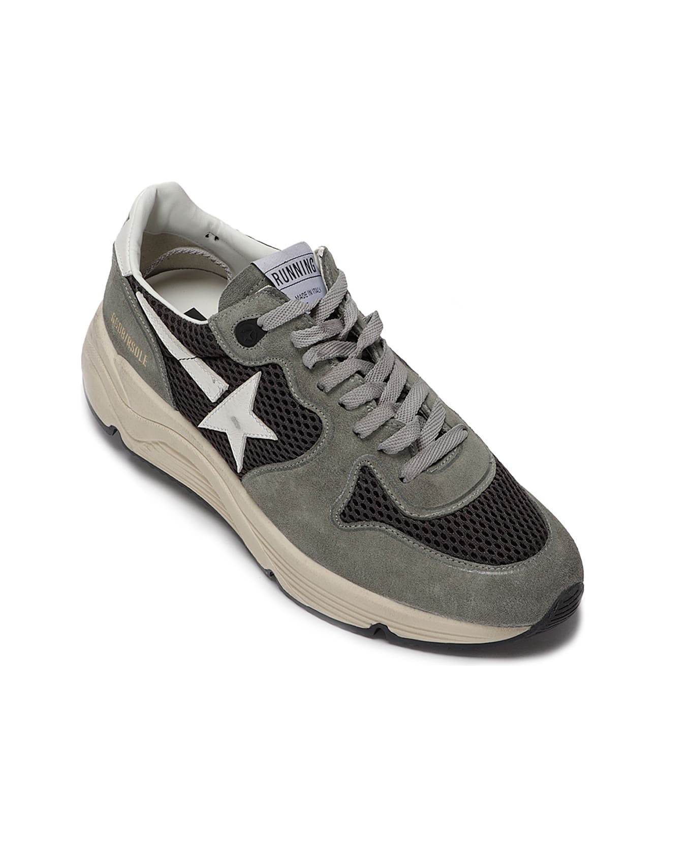 Golden Goose Running Net Upper Suede Toe And Spur Leather Star - GREEN/GREY/WHITE