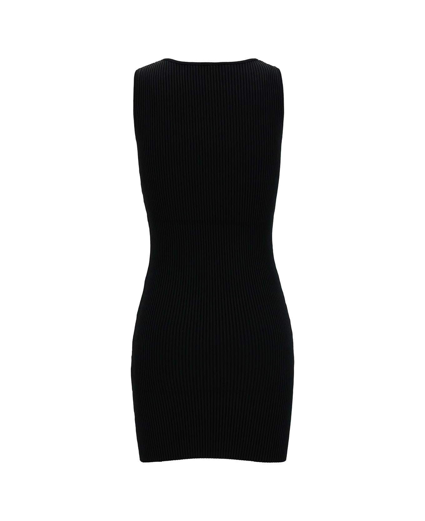 Coperni Mini Black Dress With Cut-out And Logo Detail In Ribbed Viscose Woman Dress - Black