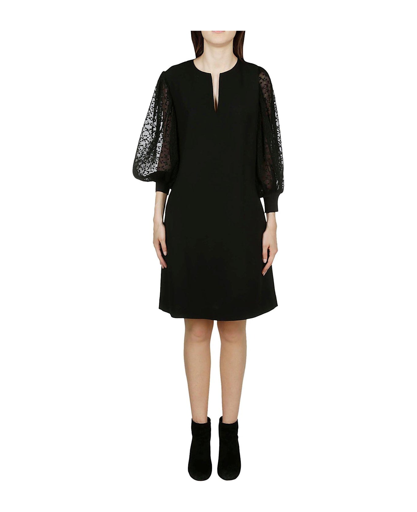 Givenchy Lace Sleeves Shift Dress - BLACK