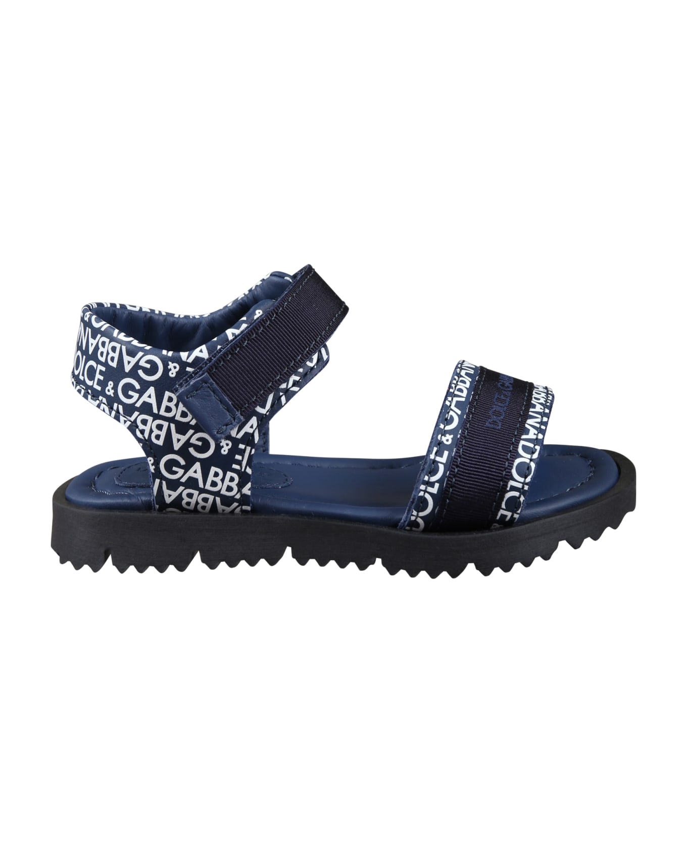 Dolce & Gabbana Blue Sandals For Kids With Logo - Black