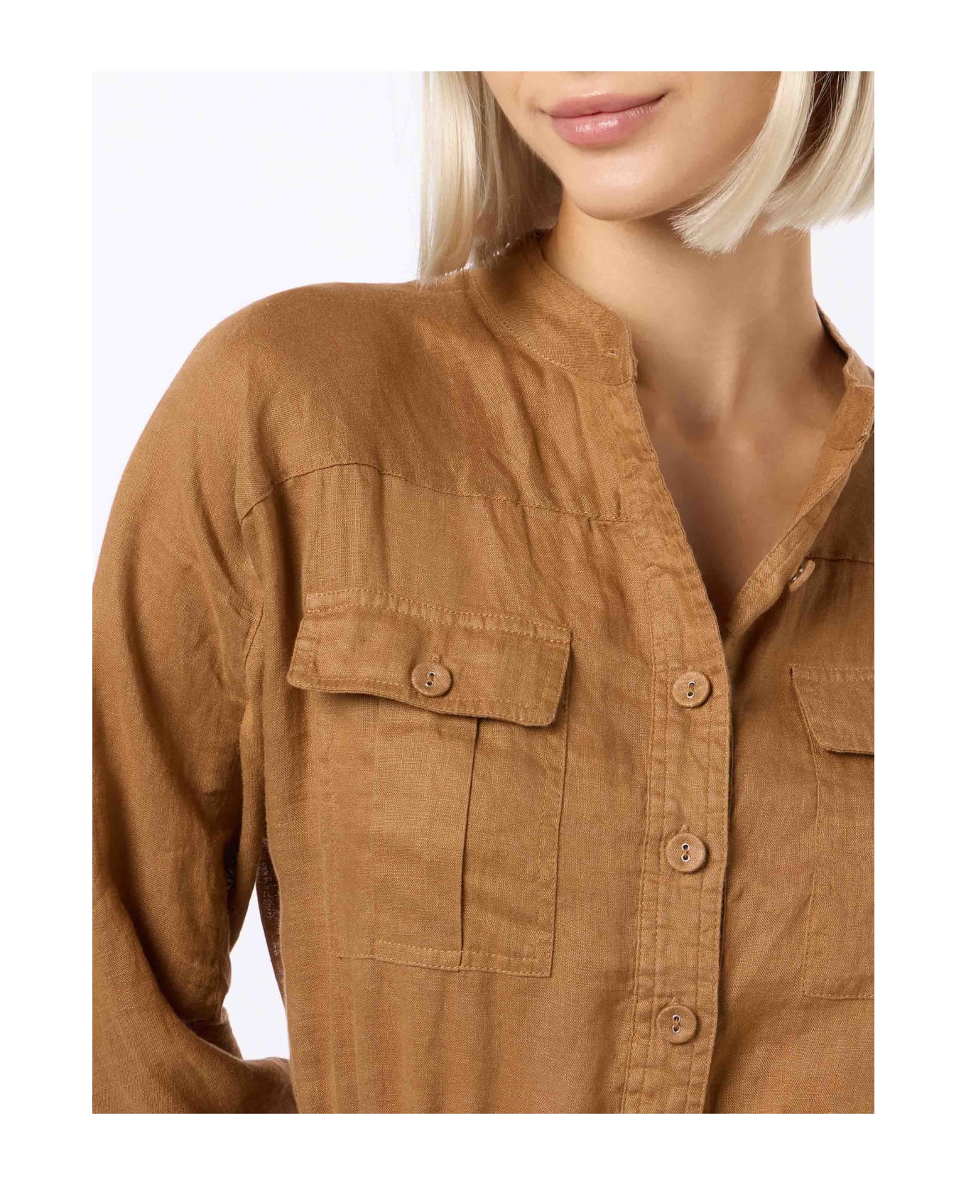 MC2 Saint Barth Woman Camel Linen Playsuit Hanniel - BROWN