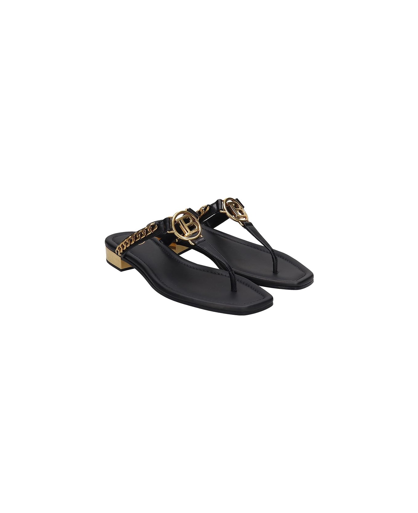 Balmain Flats In Black Leather - black