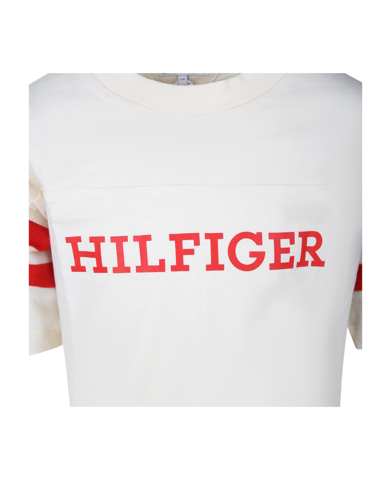 Tommy Hilfiger Ivory T-shirt For Girl With Logo - Ivory Tシャツ＆ポロシャツ