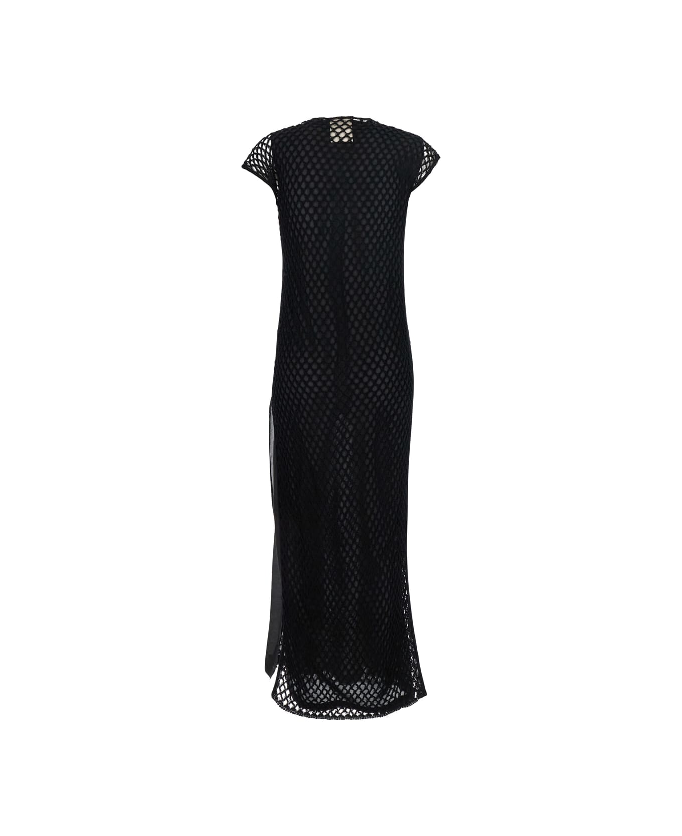 SEMICOUTURE Black Crewneck Long Dress With Fishnet Design And Matching Underdress In Cotton Woman - Black