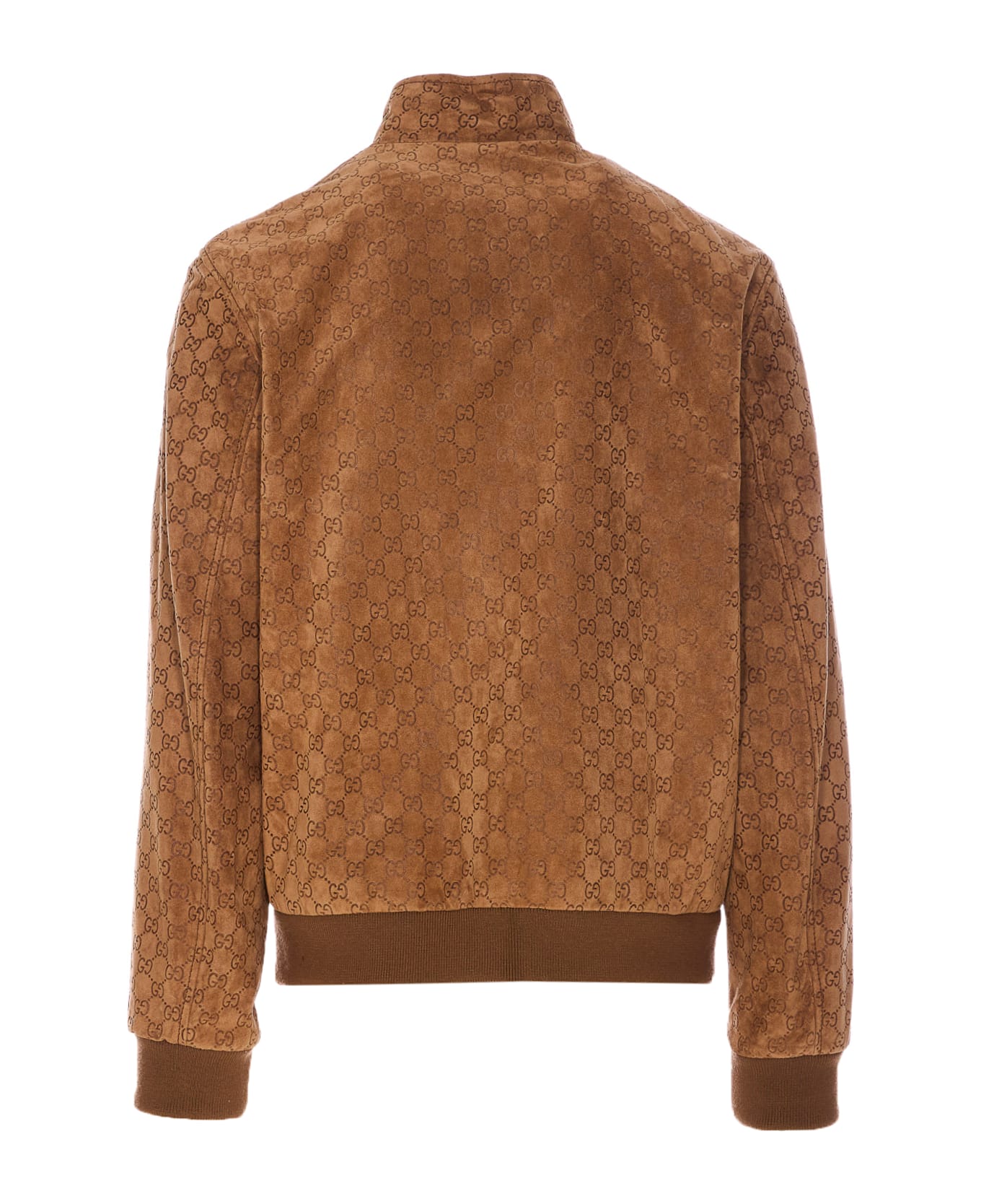 Gucci Embossed Gg Suede Bomber Jacket - Brown