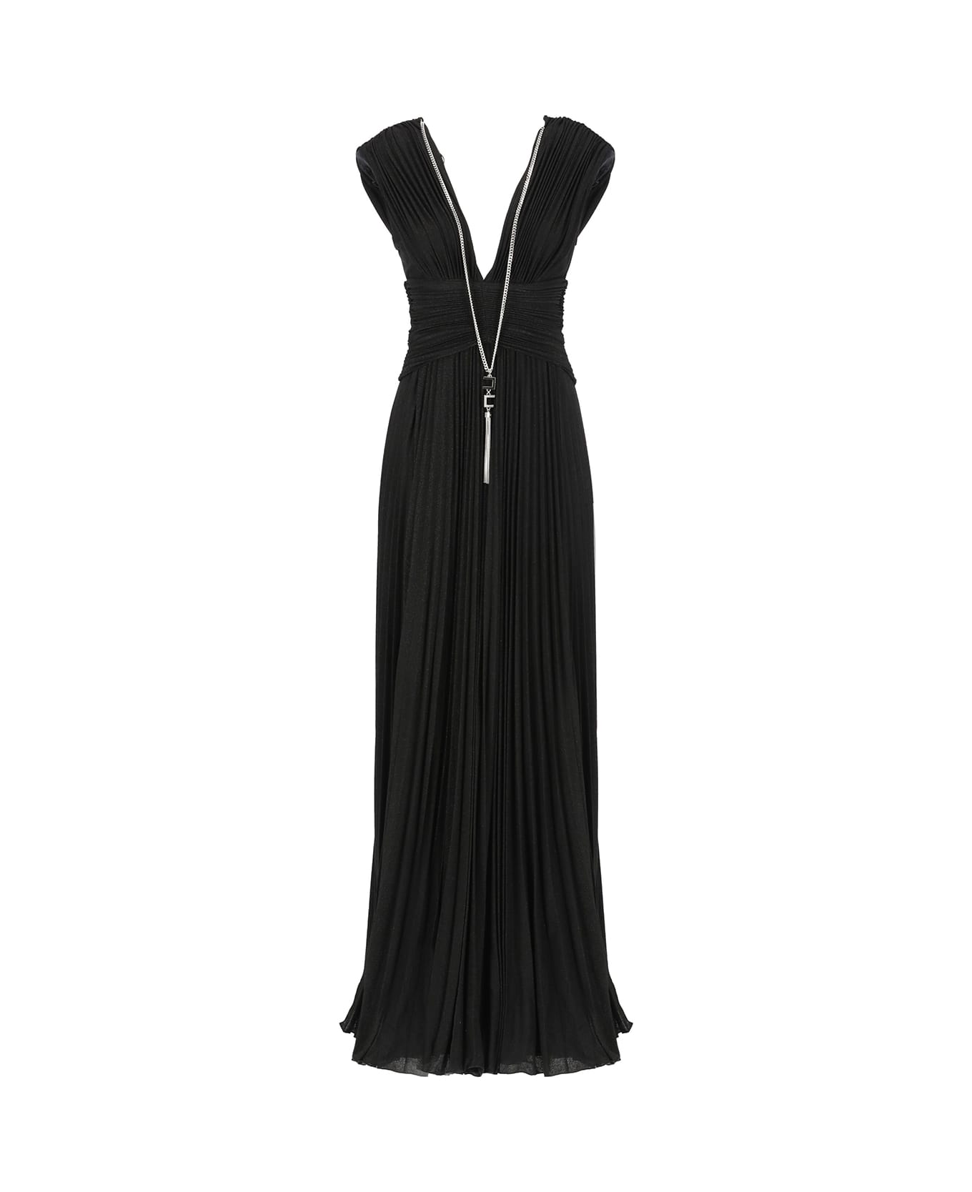 Elisabetta Franchi Red Carpet Lurex Jersey Dress With Necklace - Black