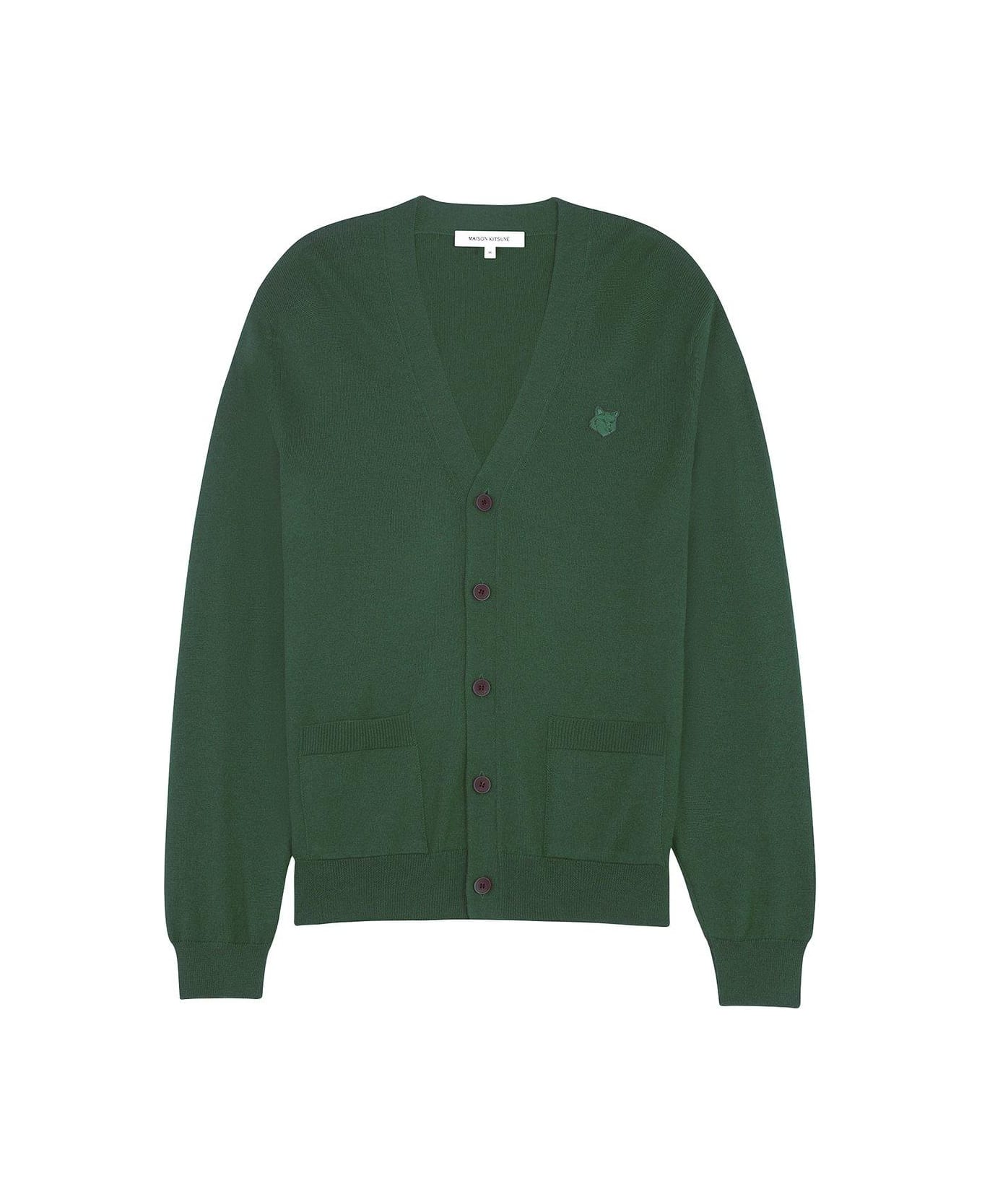 Maison Kitsuné Fox Head Patch Knit Cardigan - GREEN