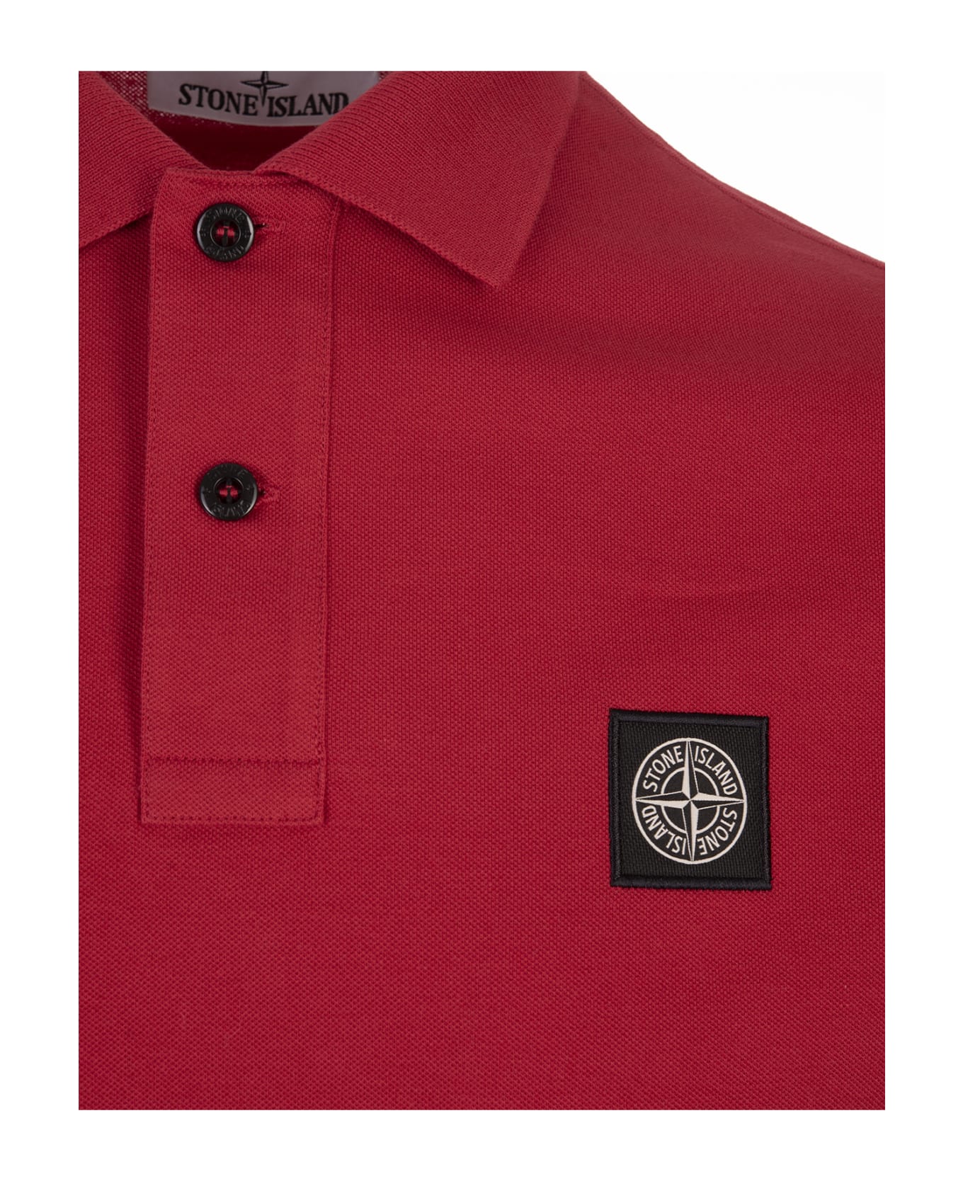 Stone Island Red Piqué Slim Fit Polo Shirt - Red