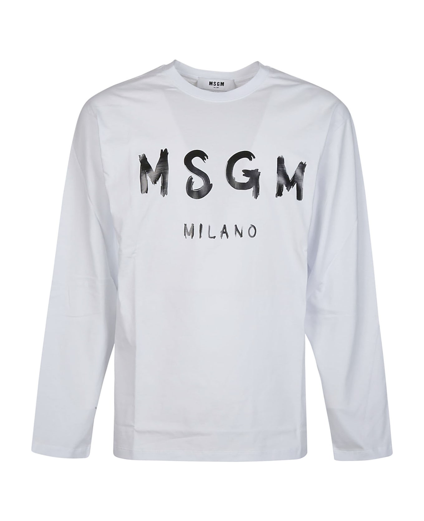 MSGM Logo Print Long Sleeve T-shirt - Optical White