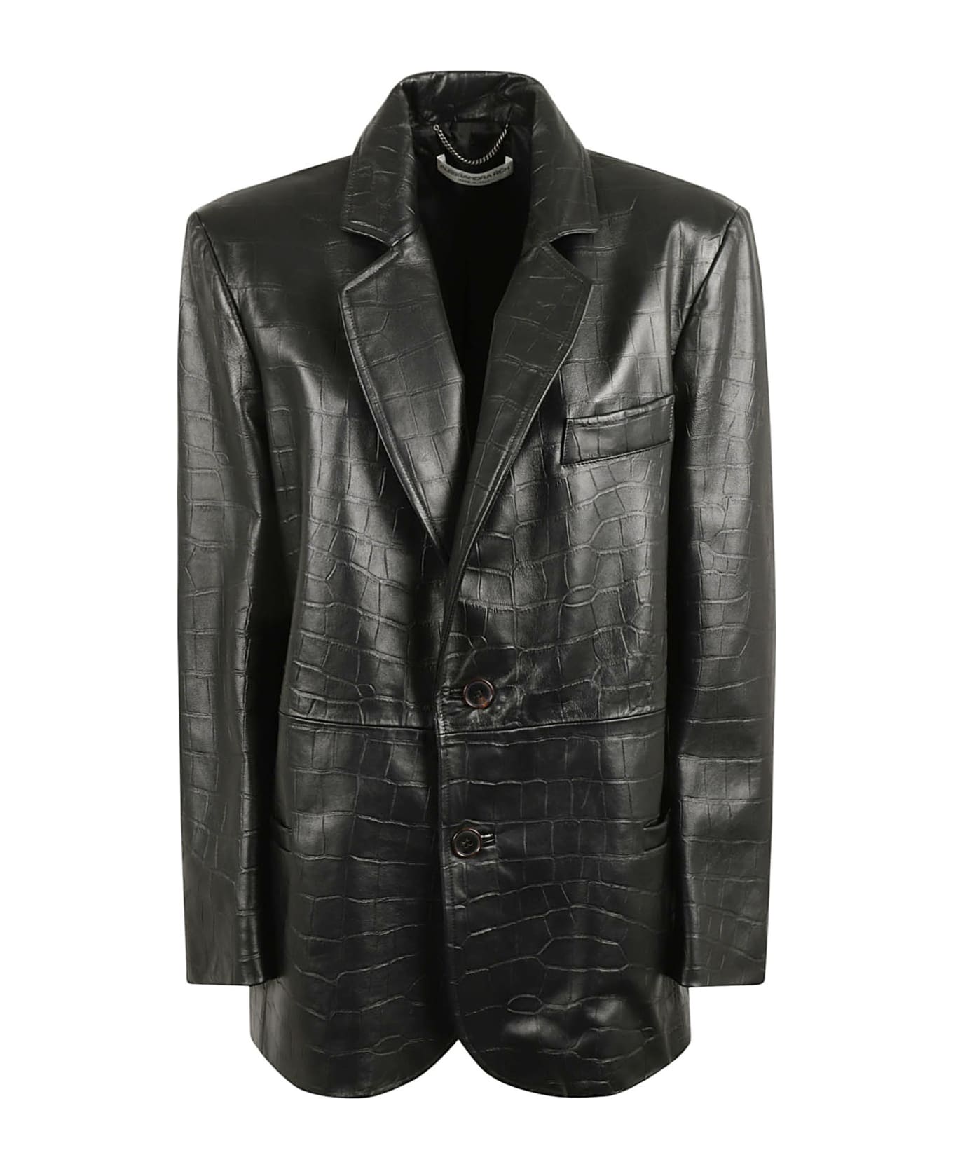 Alessandra Rich Oversized Croco Embossed Leather Jacket - Black