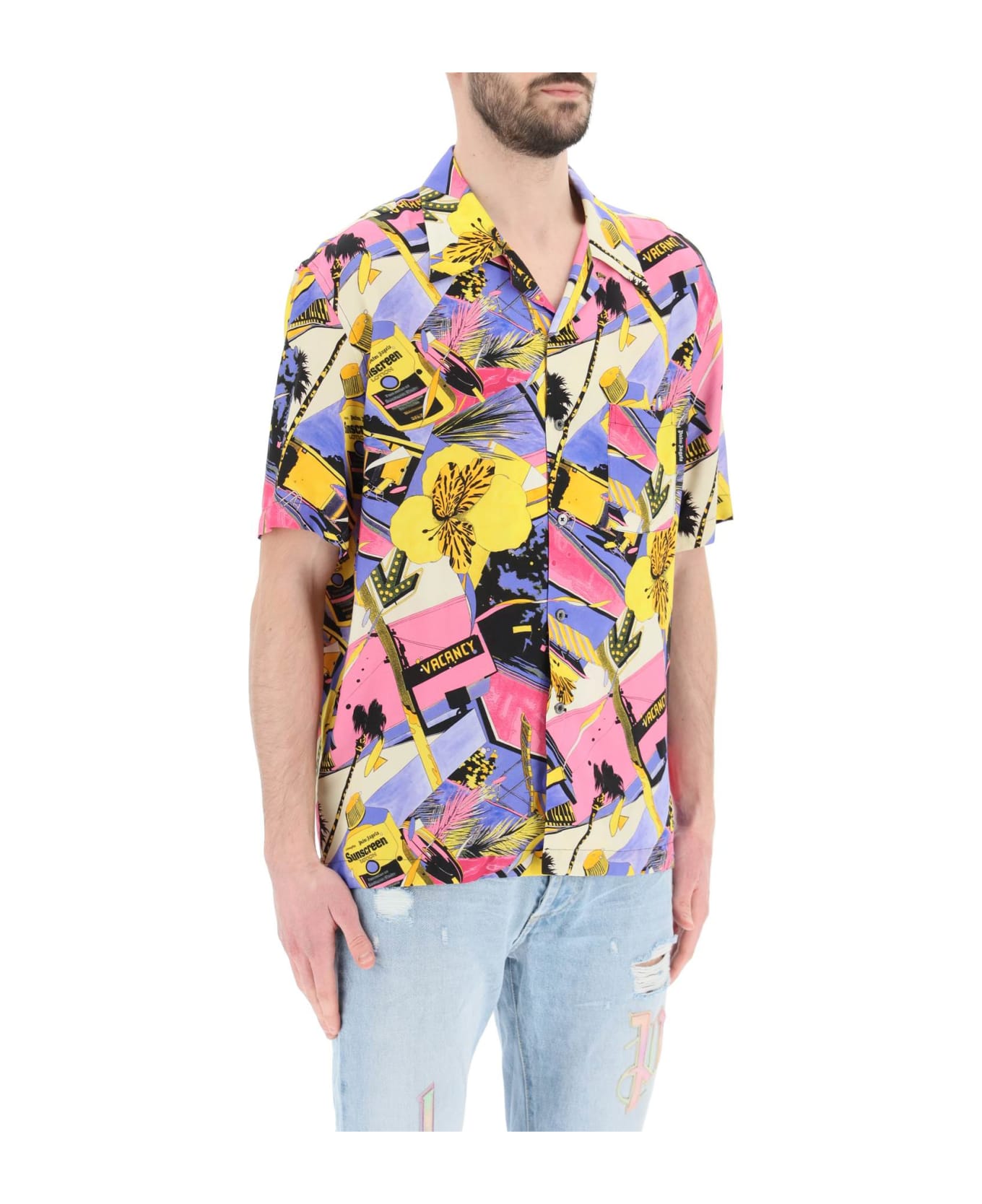 Palm Angels Bowling Style Shirt With Miami Mix Print - MULTICOLORE
