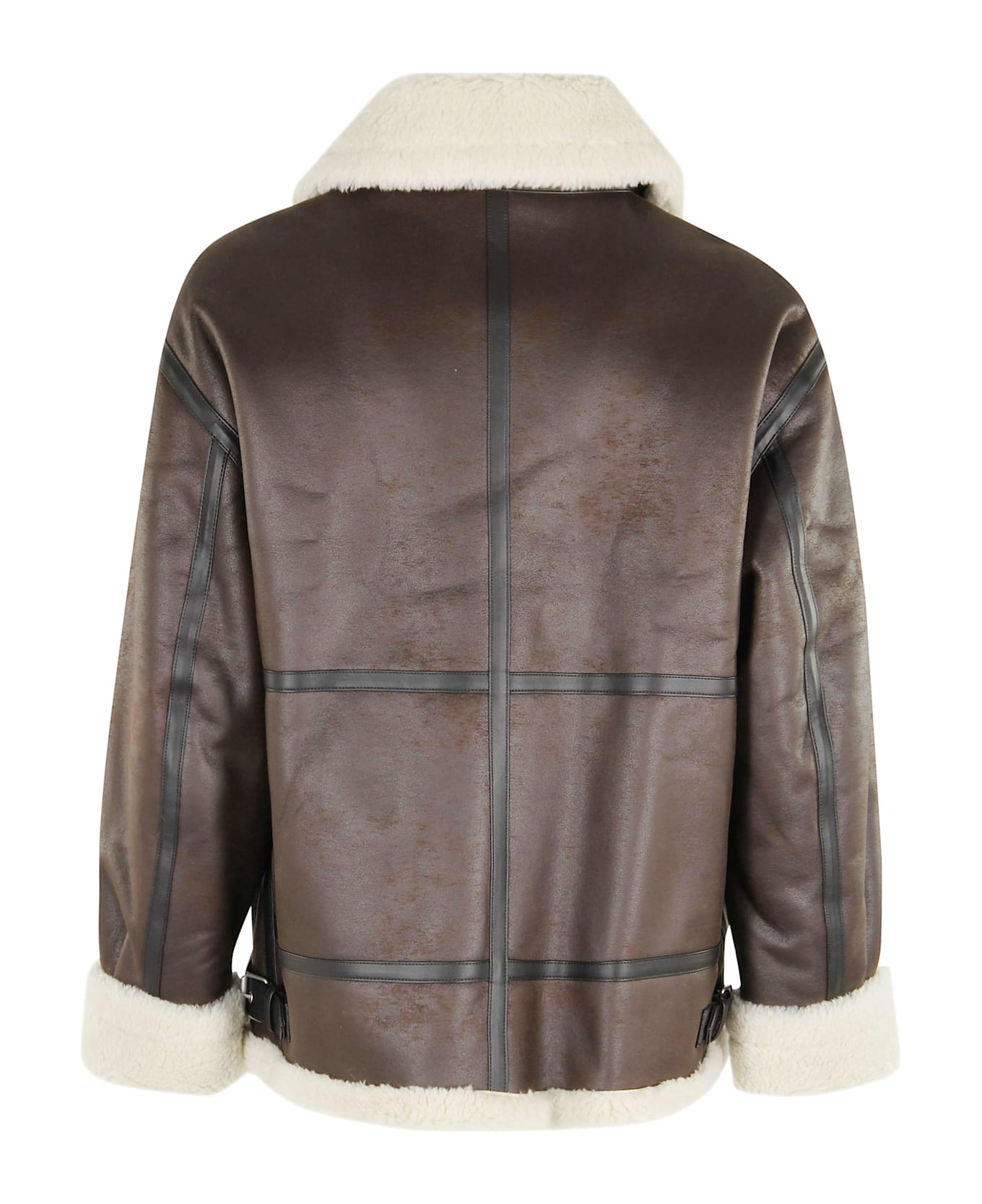 Dunst Unisex Loose Fit Line Shearling Jacket - Brown