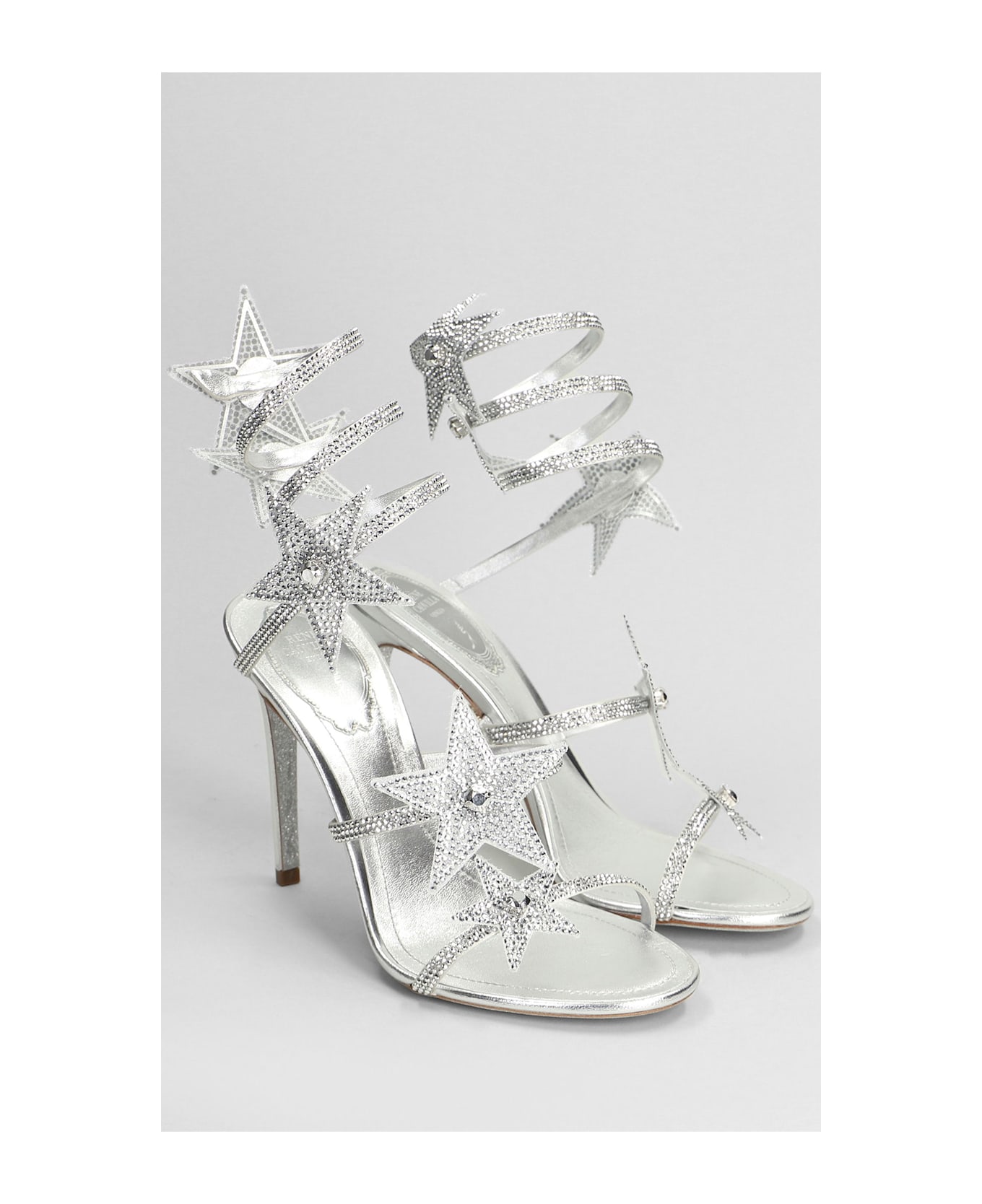 René Caovilla Star Cleo Sandals In Silver Leather - silver
