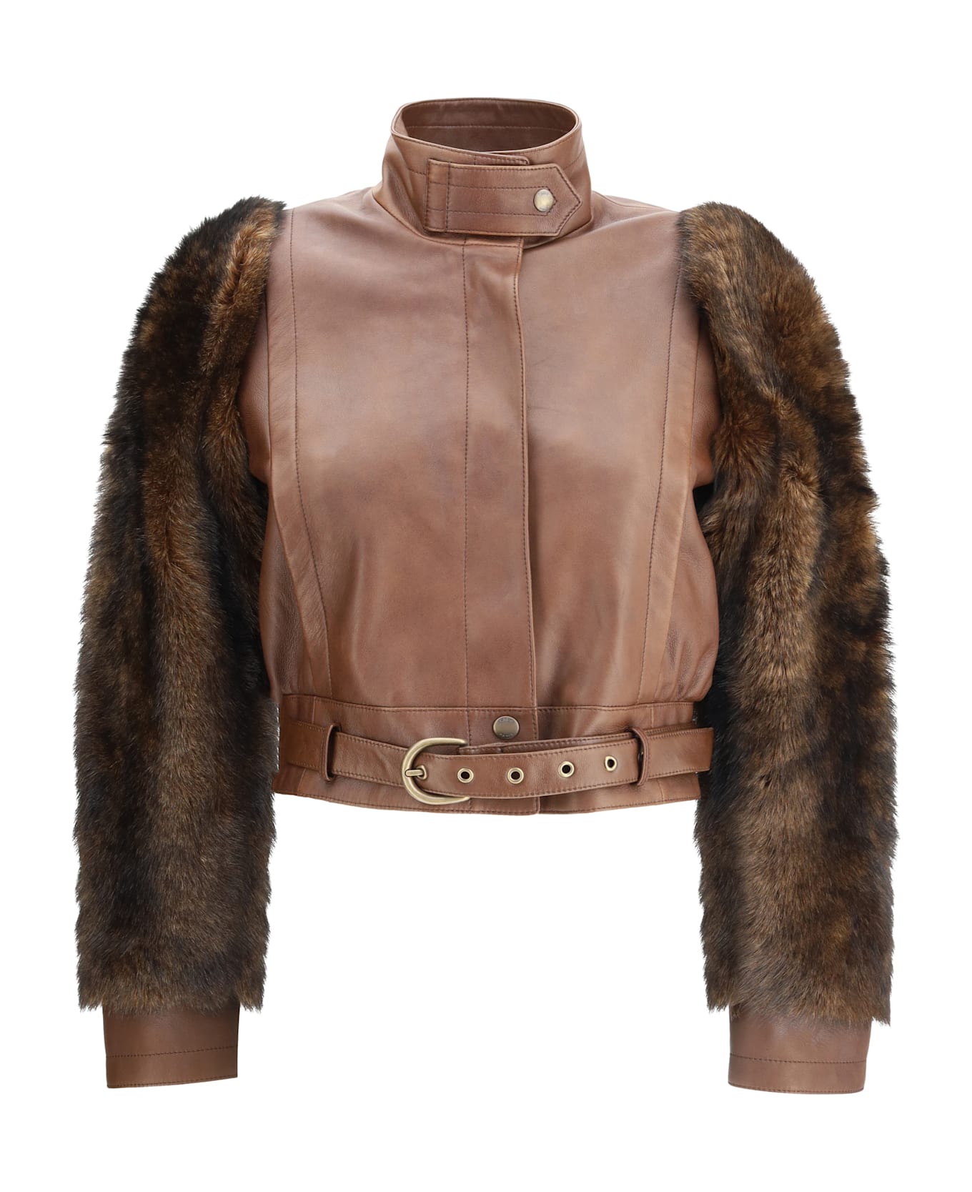 Chloé Leather And Fur Short Jacket