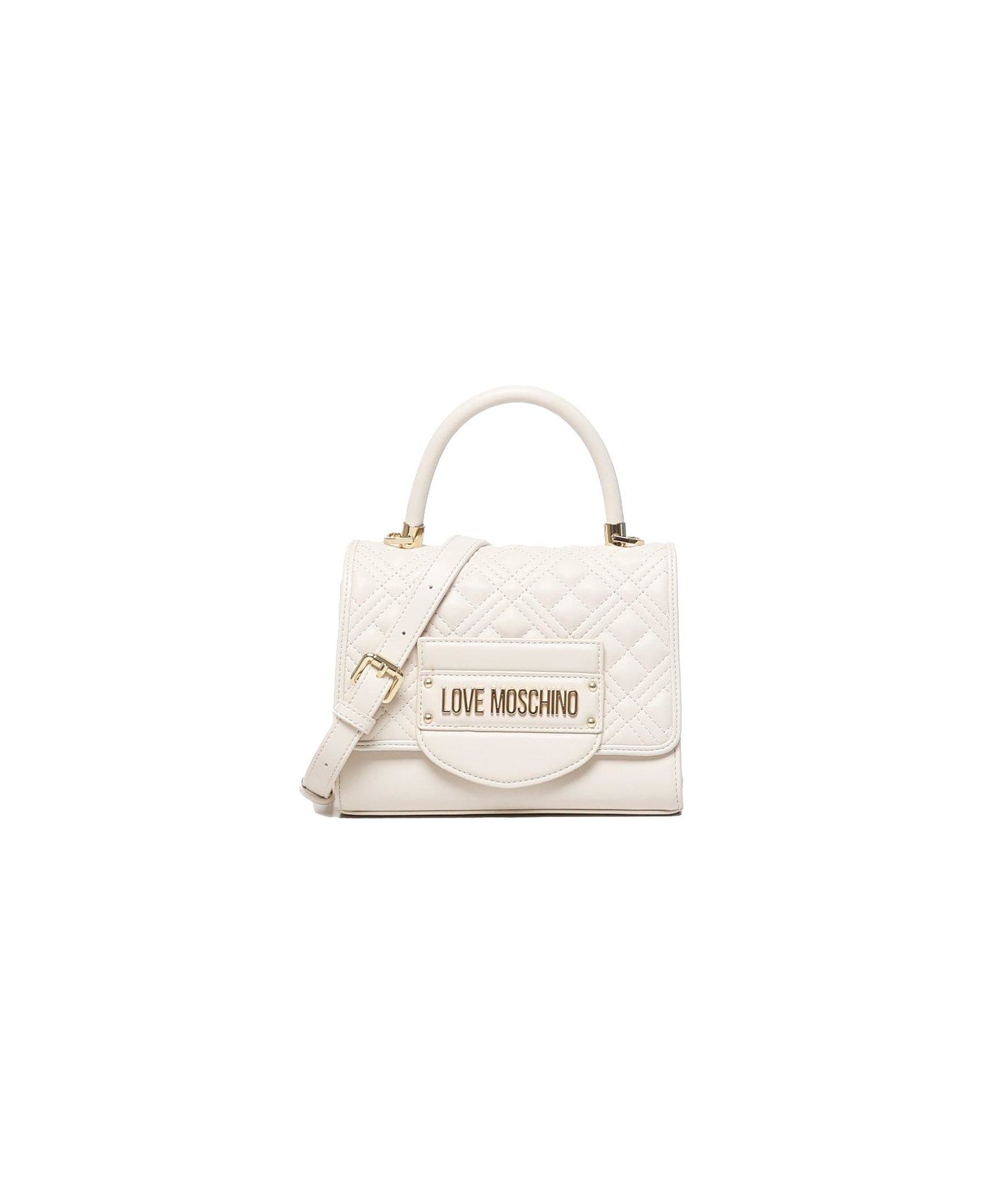 Love Moschino Logo Lettering Quilted Top Handle Bag - Avorio