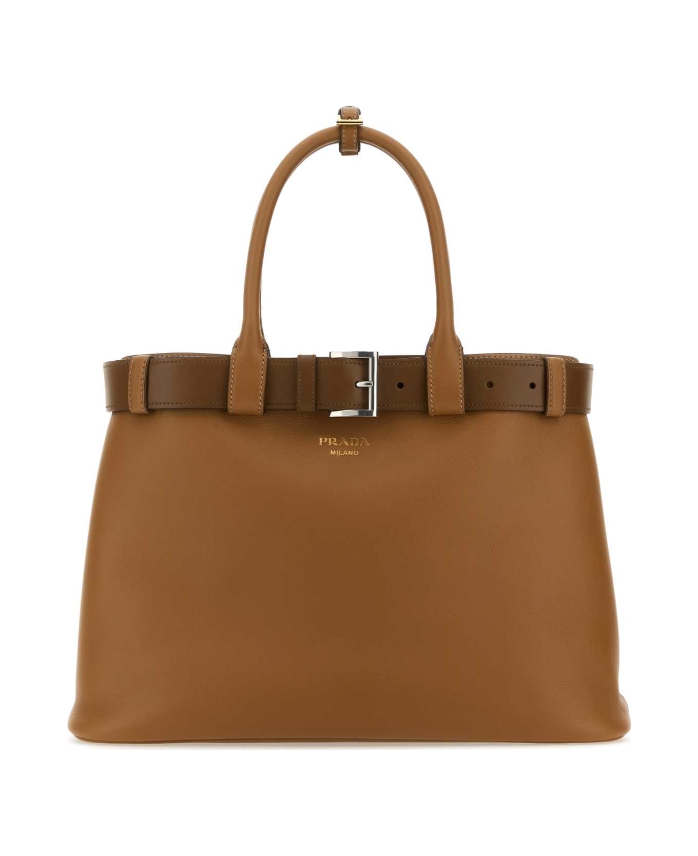 Prada Caramel Leather Prada Buckle Large Handbag - CARAMEL0