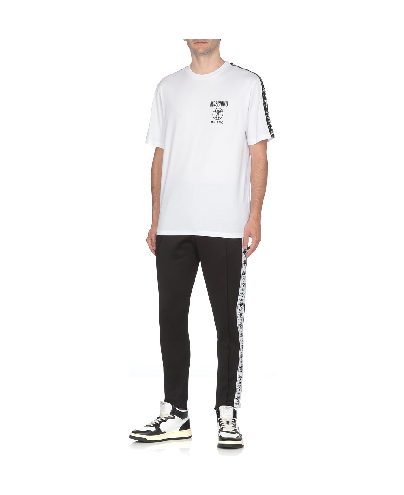 Moschino T-shirt With Double Question Mark Logo - Fantasia Bianco