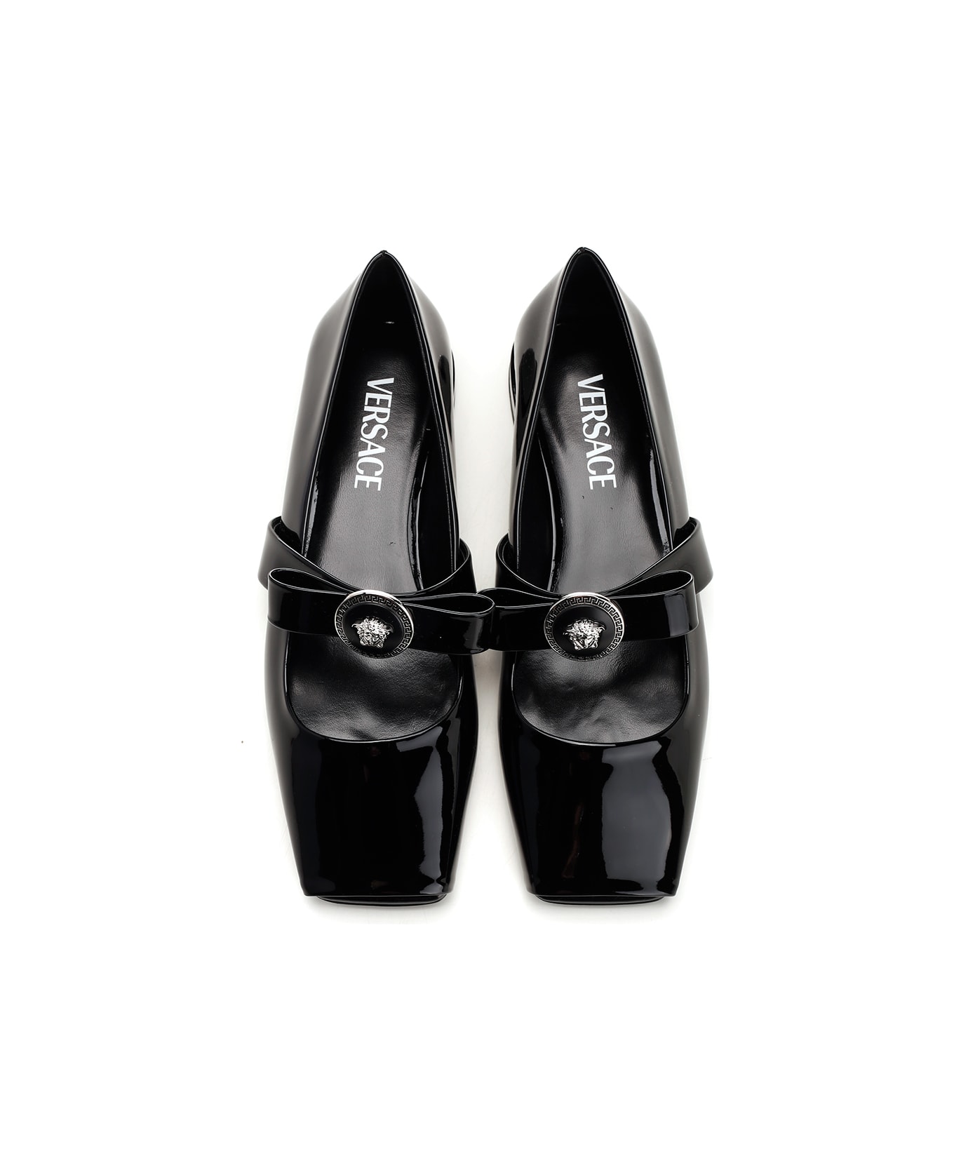 Versace Gianni Ribbon Square-toe Ballerina Shoes - BLACK PALLADIUM (Black) フラットシューズ