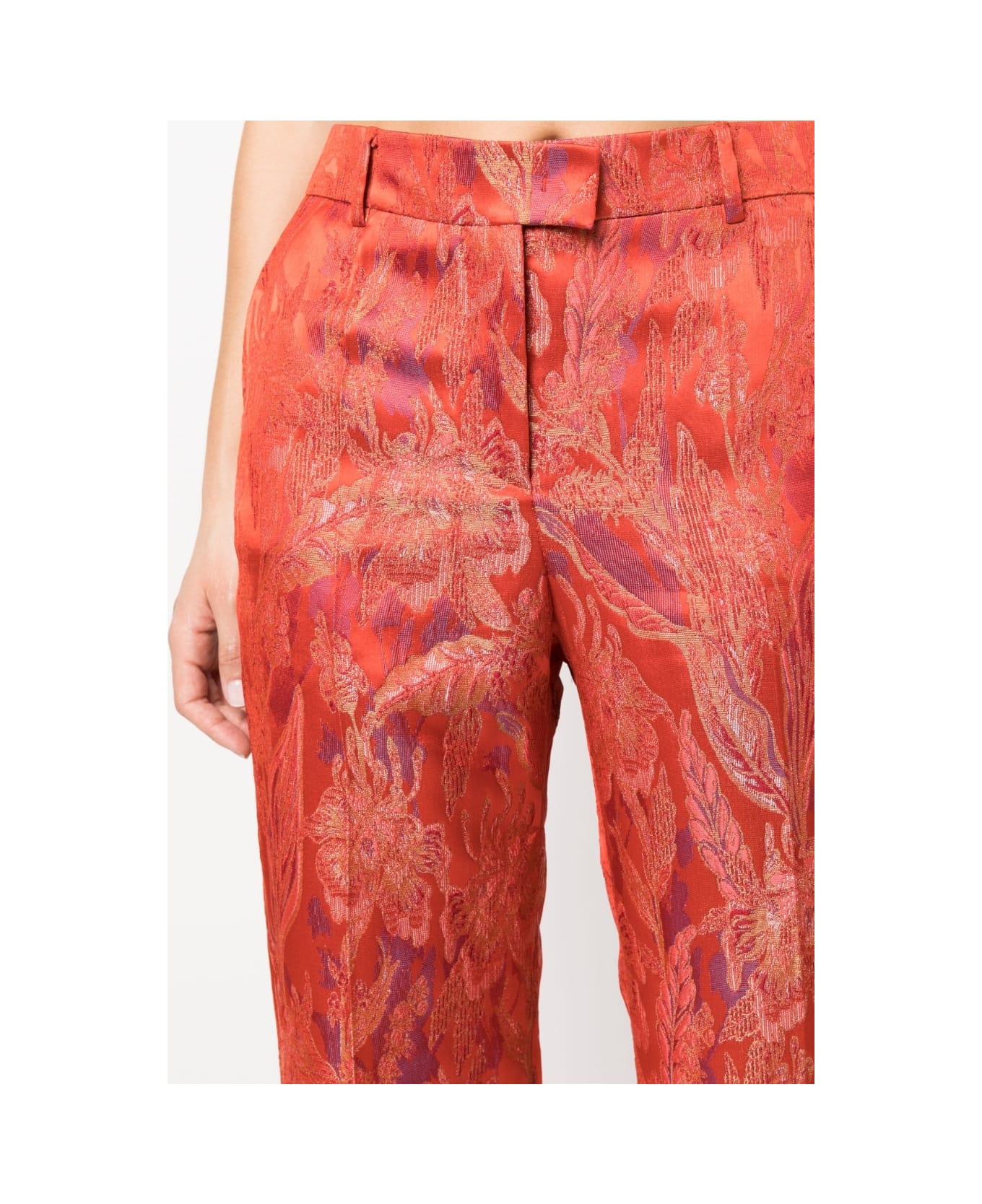 Alberto Biani Floral Print Jacquard Trousers - Red ボトムス