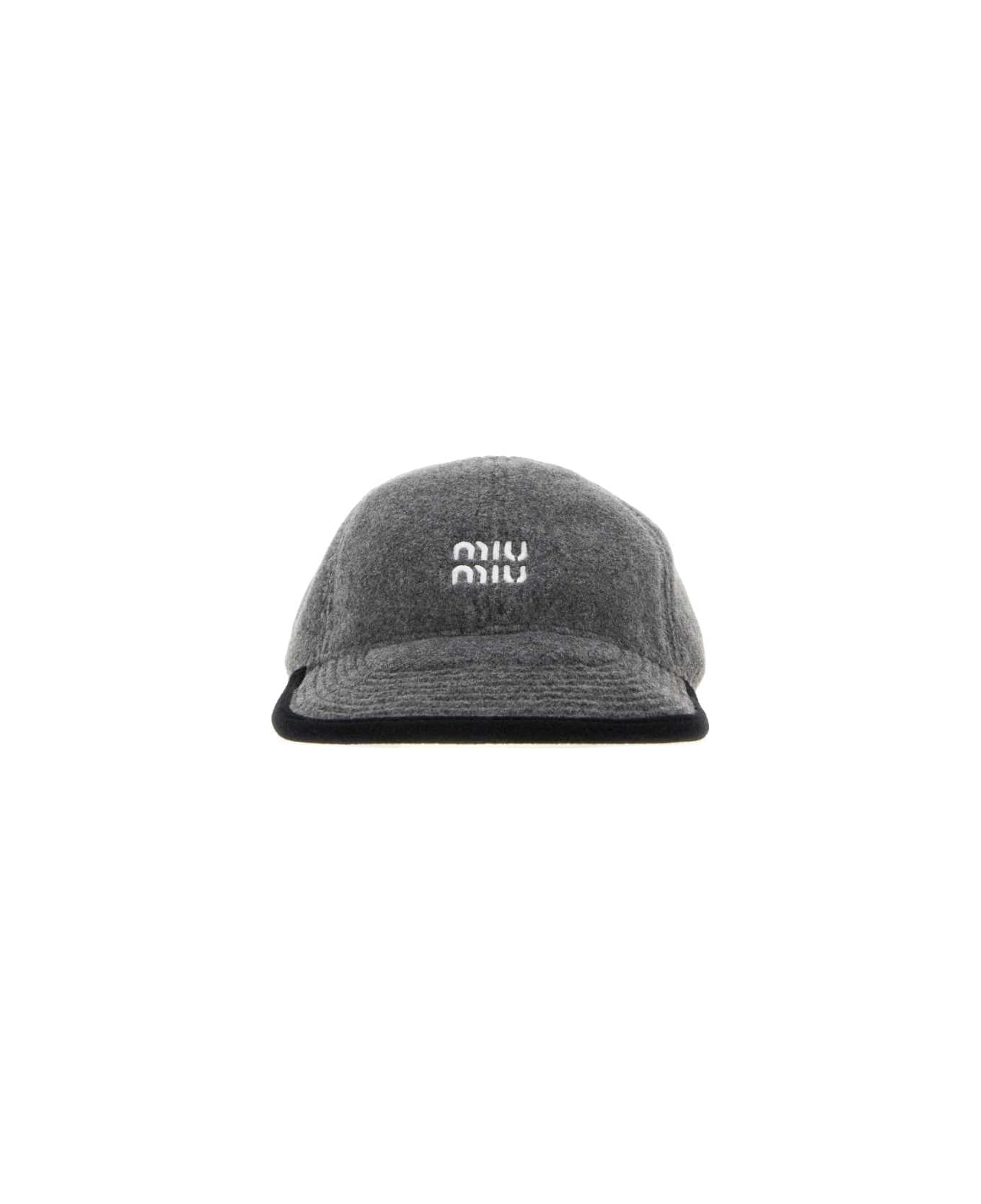 Miu Miu Grey Flannel Baseball Cap - GRIGIO