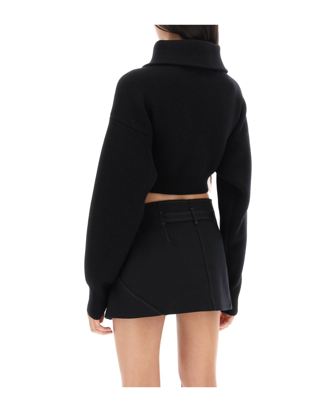 Coperni Half Zip Cropped Boxy Wool Sweater - BLACK (Black)