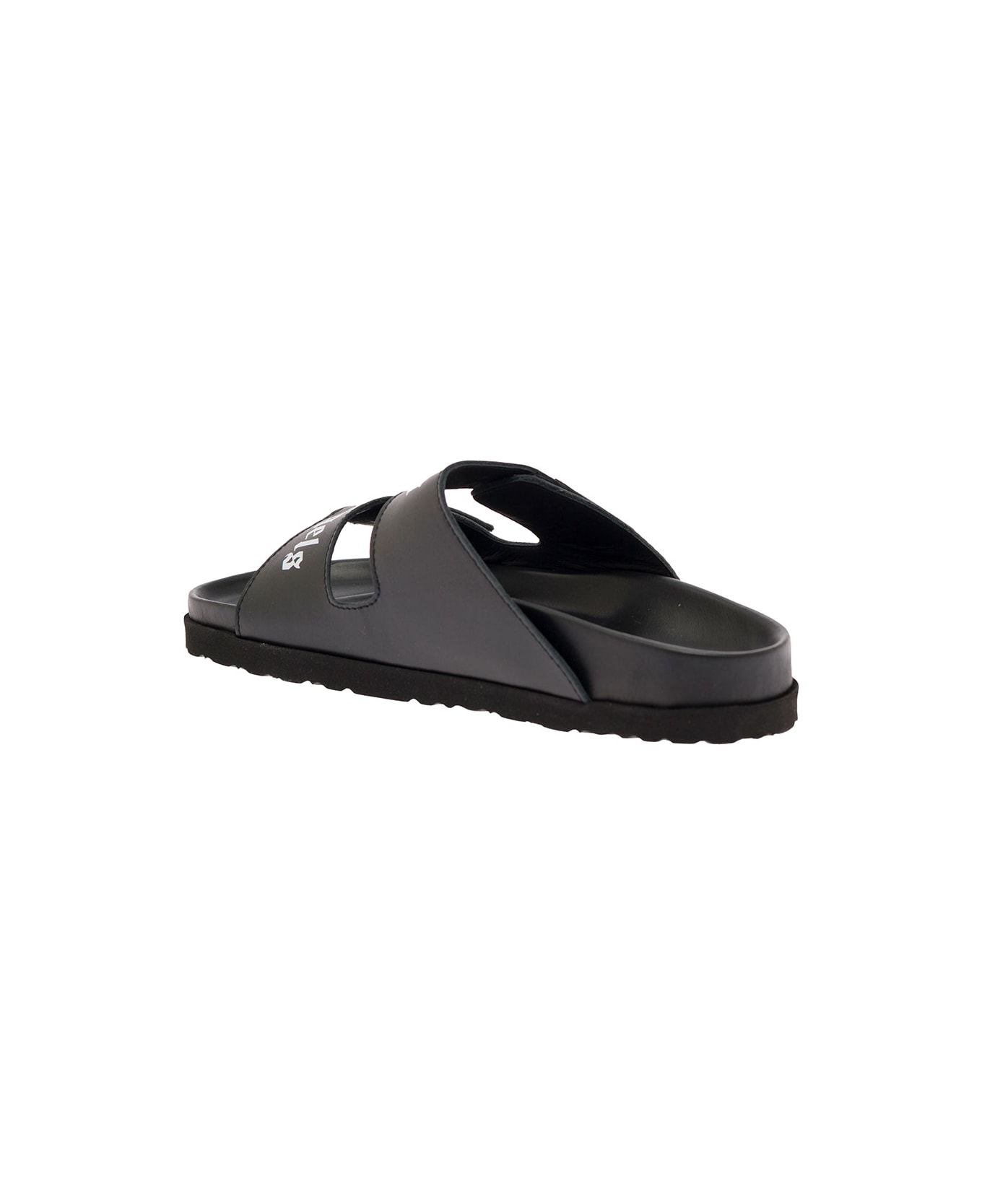 Palm Angels Leather Sandals With Logo - Black