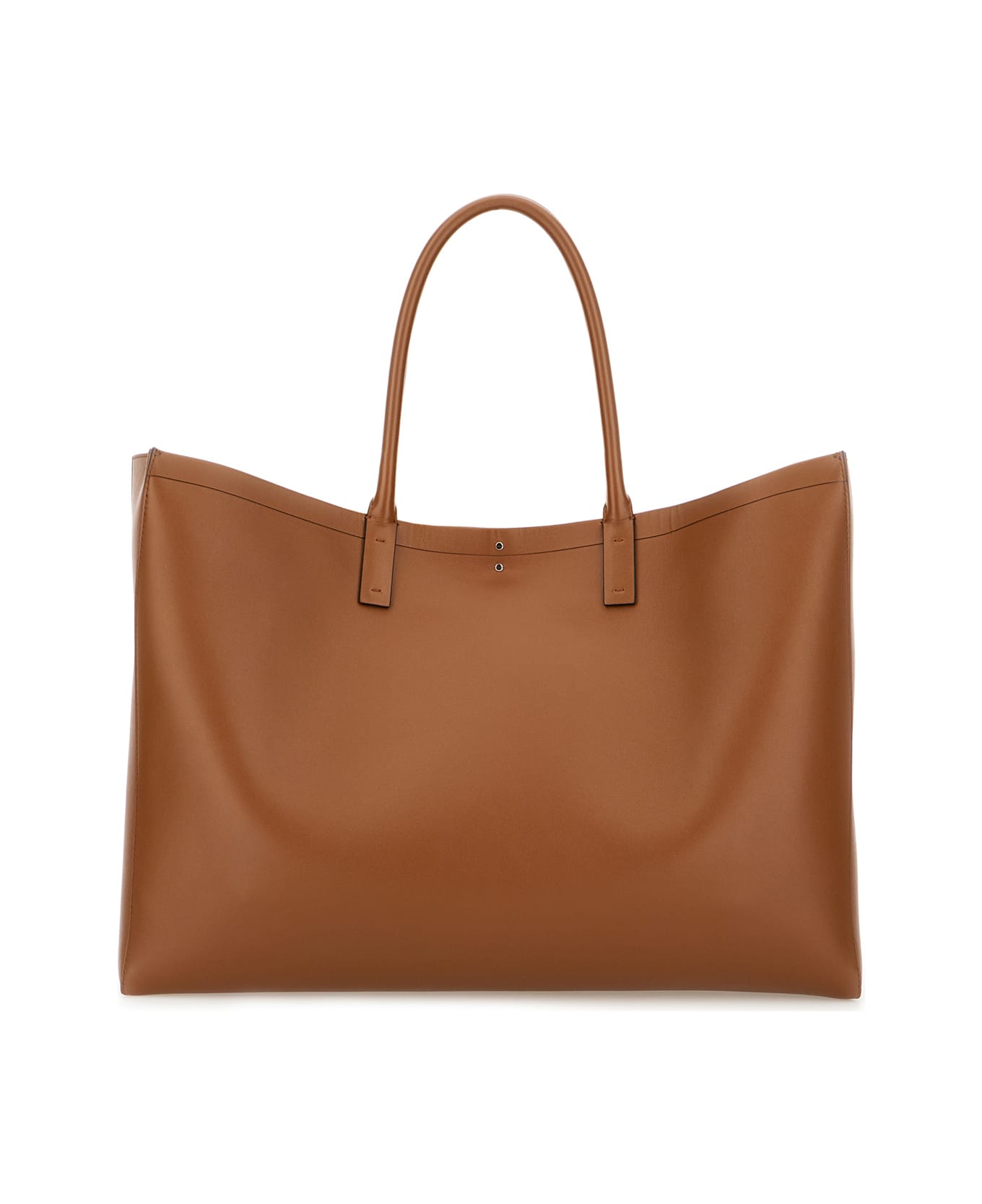 Valentino Garavani Brown Leather Medium Vlogo Locker Shopping Bag - Tabacco