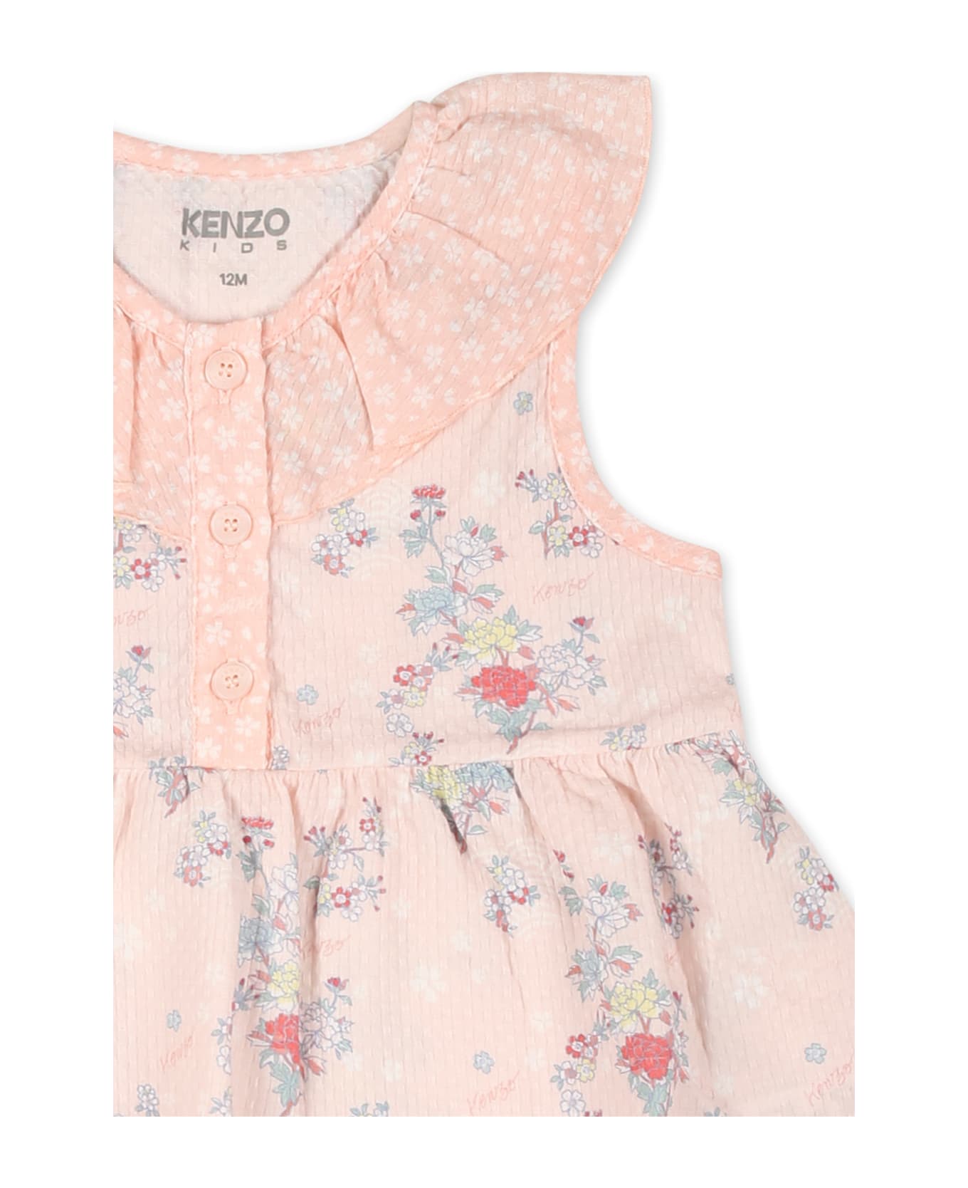 Kenzo Kids Pink Dress For Baby Girl With Logo - Pink