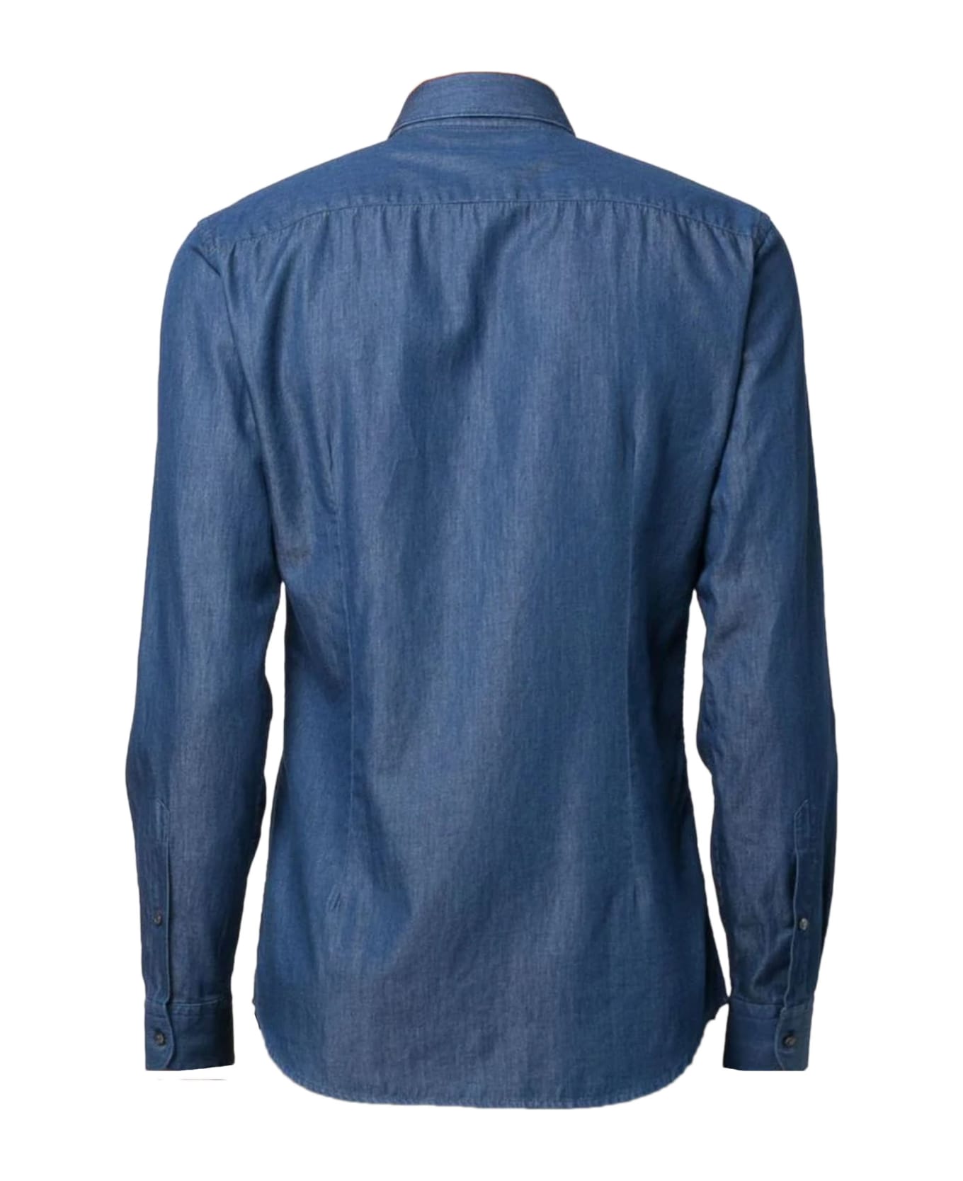 Fay Navy Blue Cotton Denim Shirt - Blue