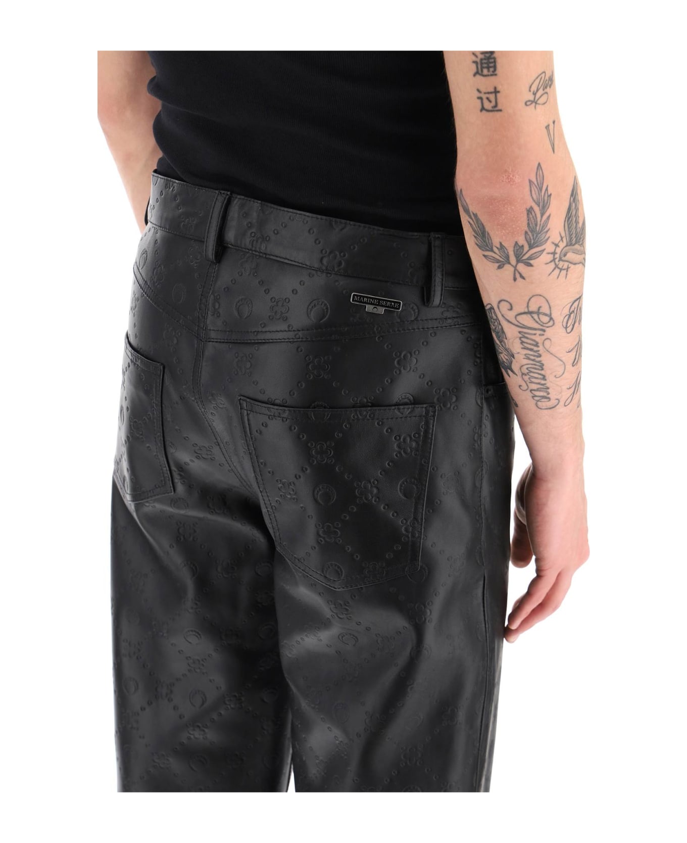 Marine Serre Monogram Deadstock Leather Pants - BLACK (Black)