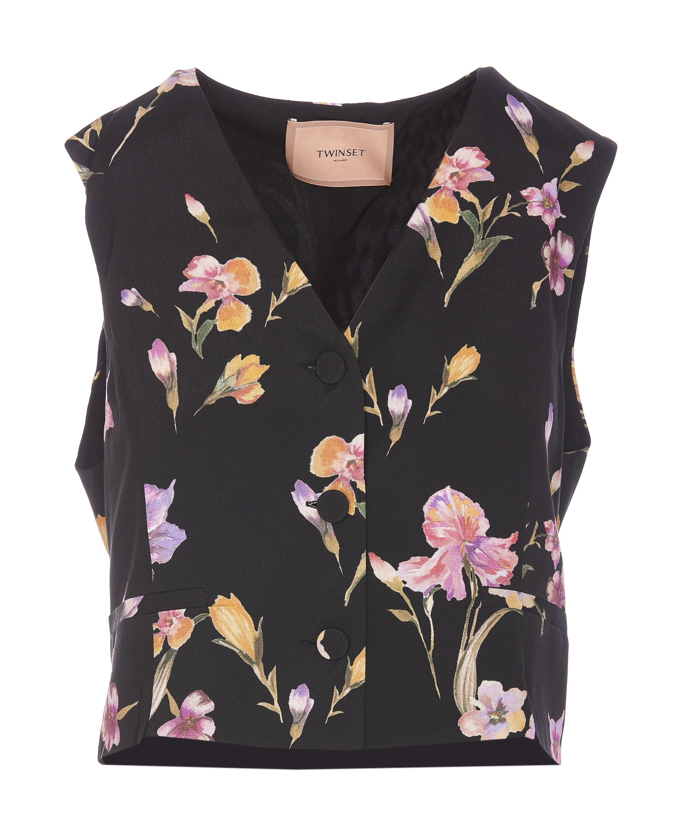 TwinSet Floral Print Gilet - Black