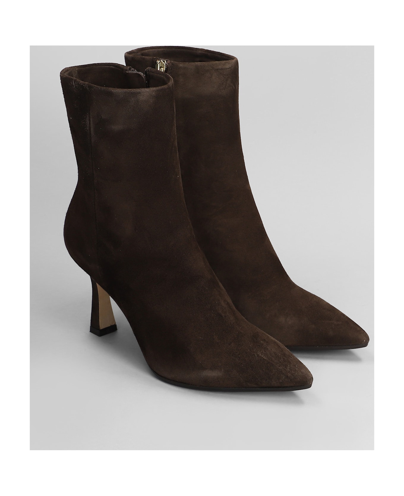 Julie Dee High Heels Ankle Boots In Dark Brown Suede - dark brown