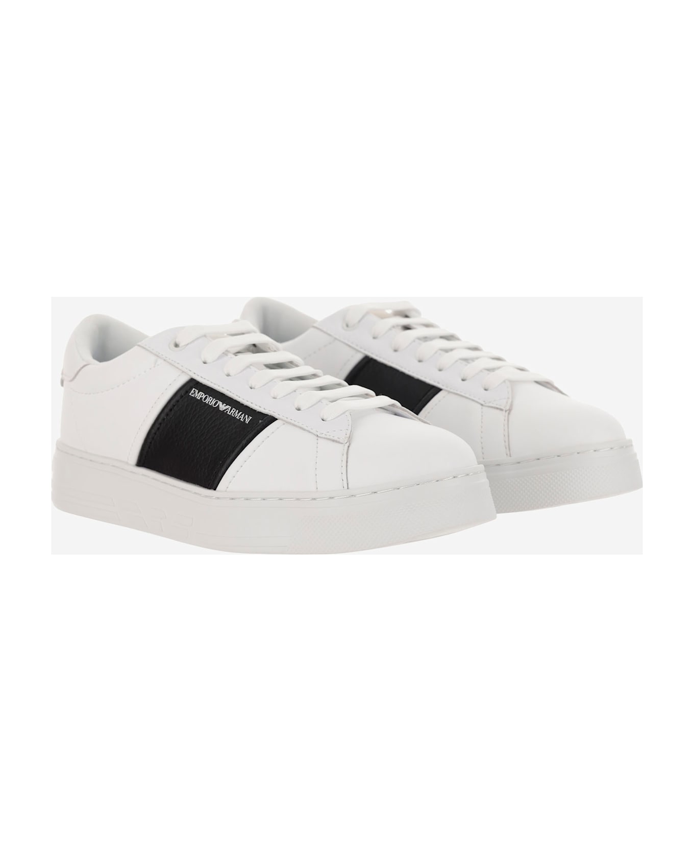 Emporio Armani Leather Sneakers With Logo - White