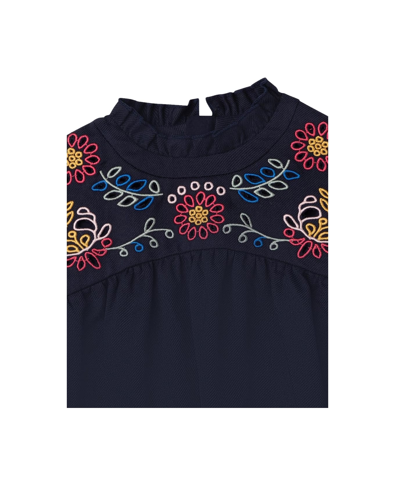 Chloé Flower Embroidery Dress - BLUE