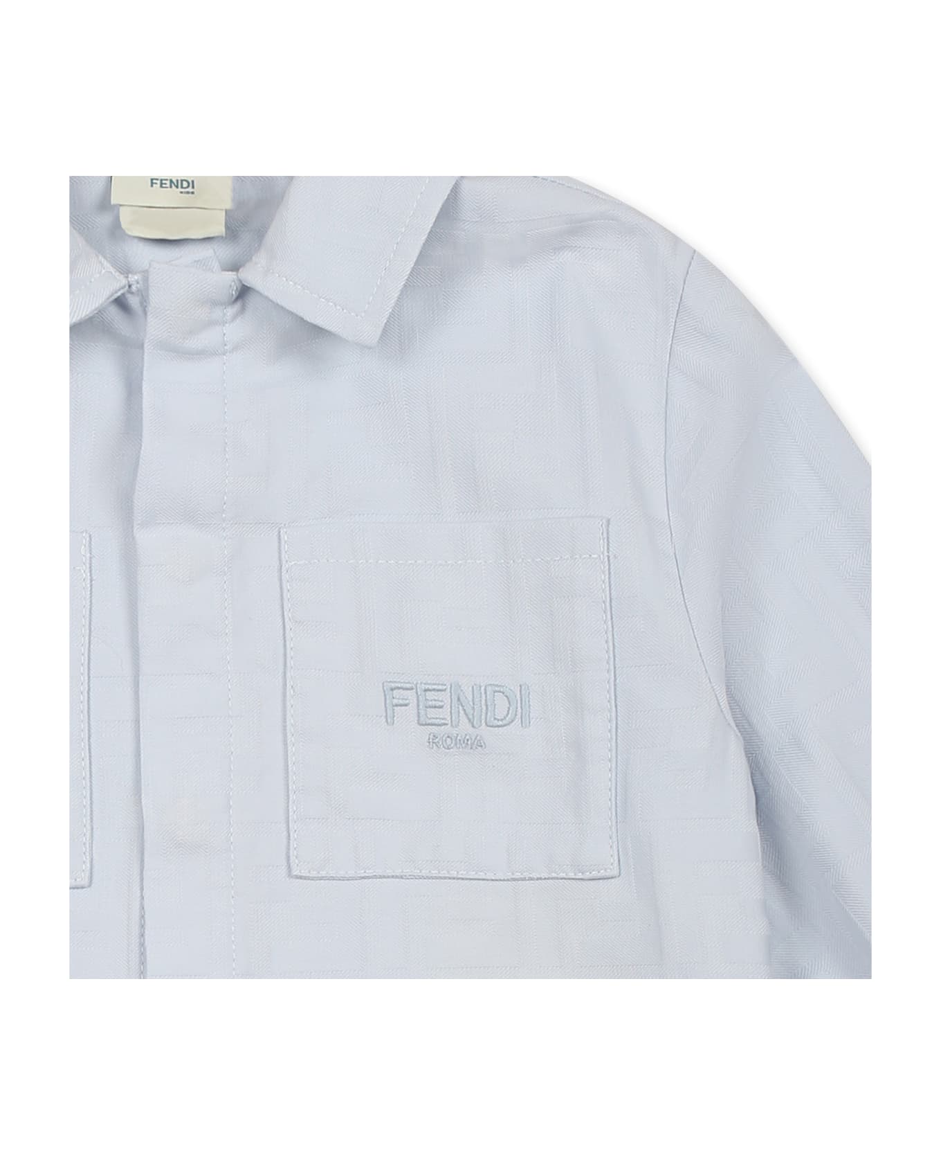 Fendi Light Blue Jacket For Baby Boy With Ff - Light Blue
